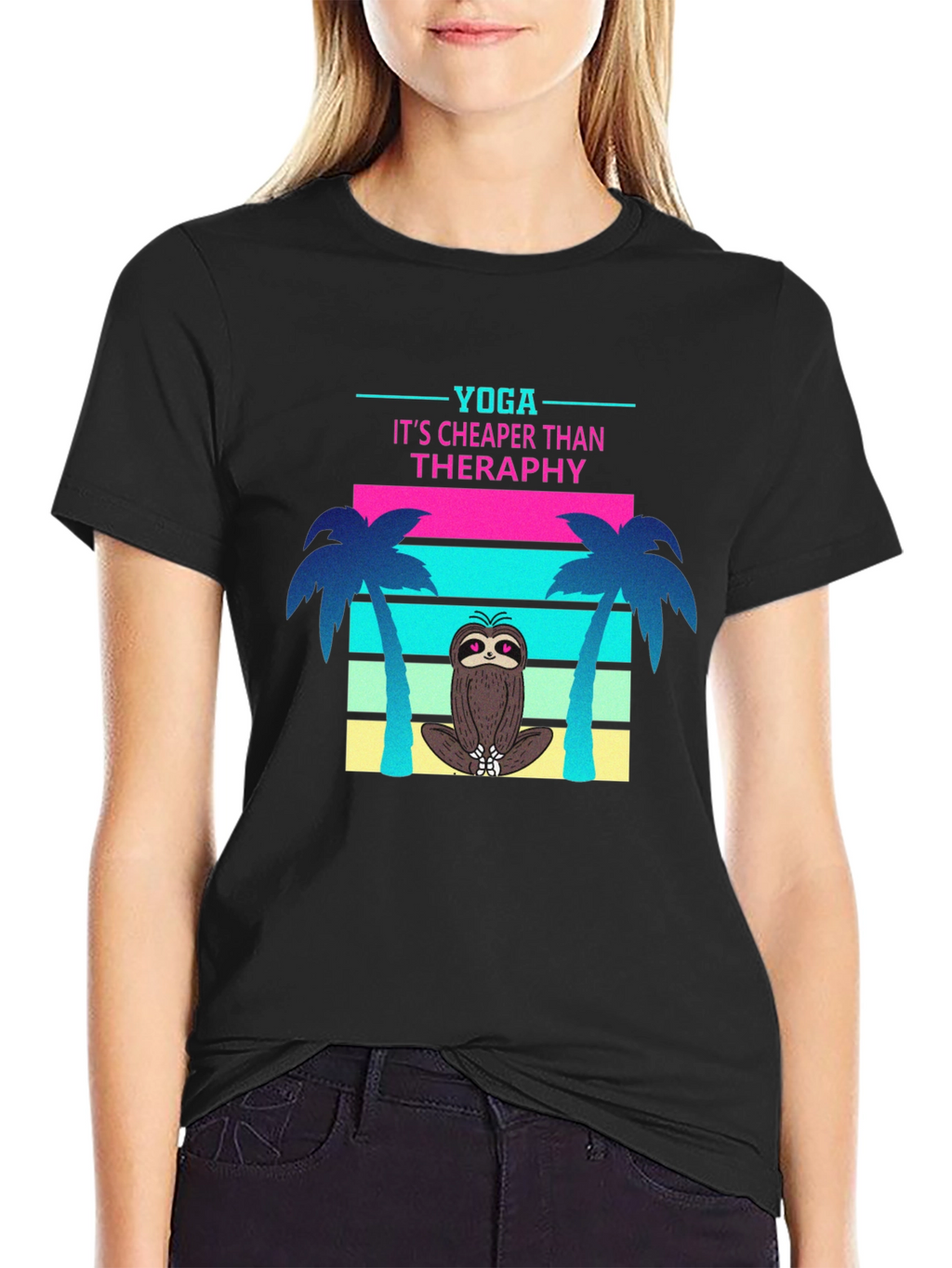 Yoga Sloth T-Shirt: Cheaper Than Therapy Tee