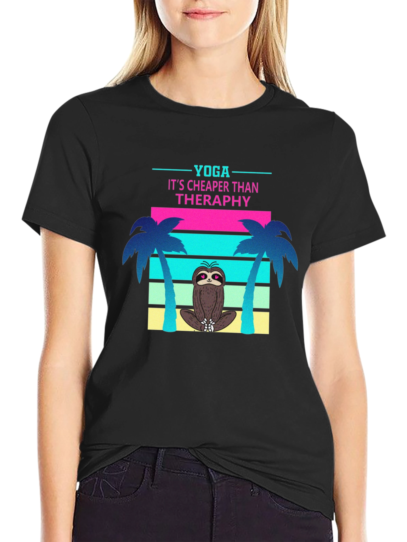 Yoga Sloth T-Shirt: Cheaper Than Therapy Tee