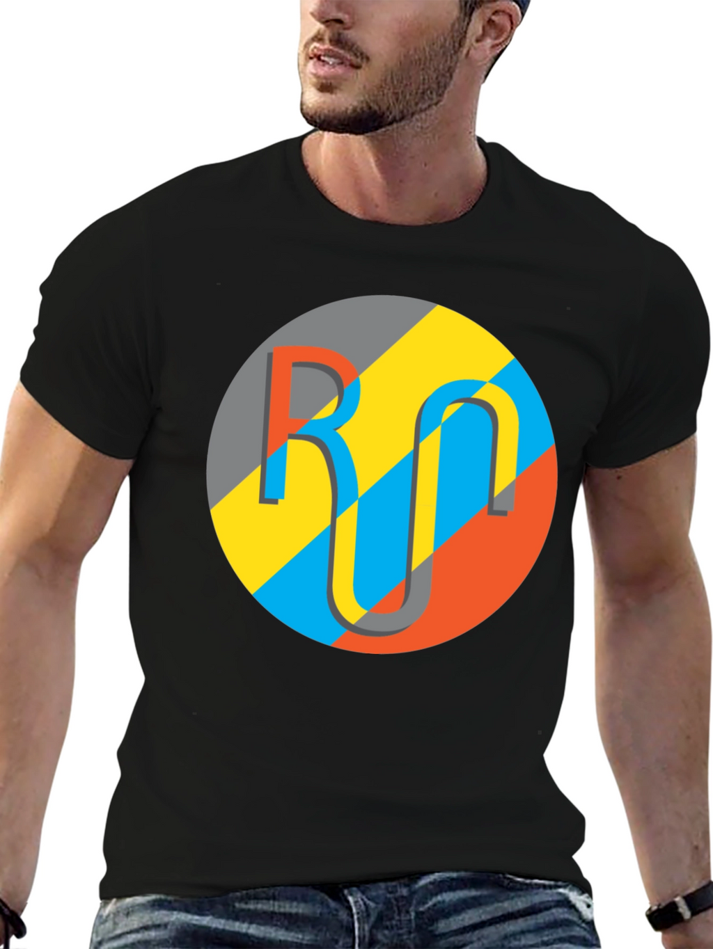 Geometric Logo Graphic Tee - Casual Black T-Shirt