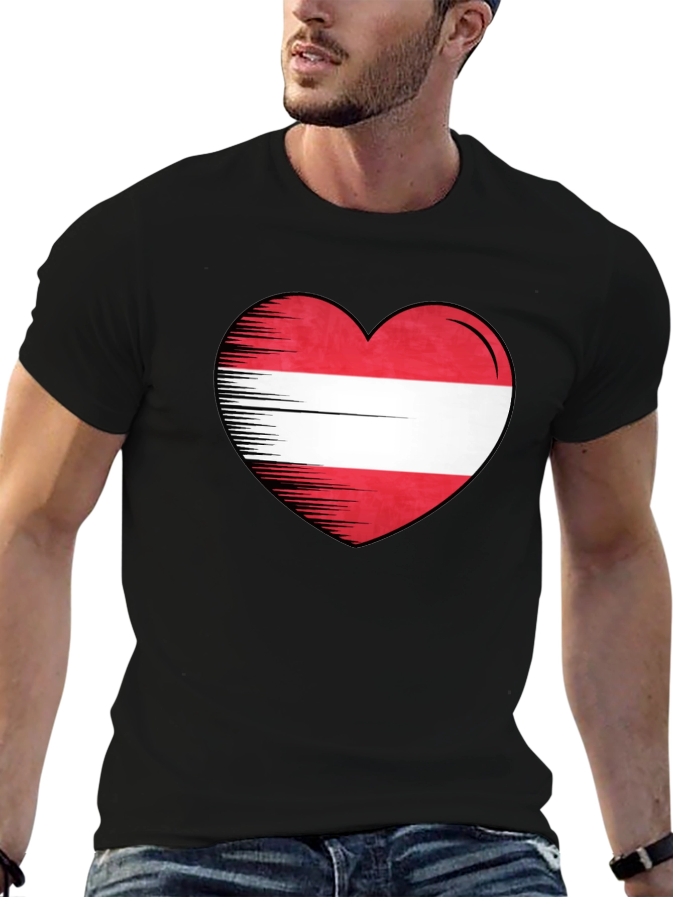 Austria Heart Flag Graphic Tee - Black