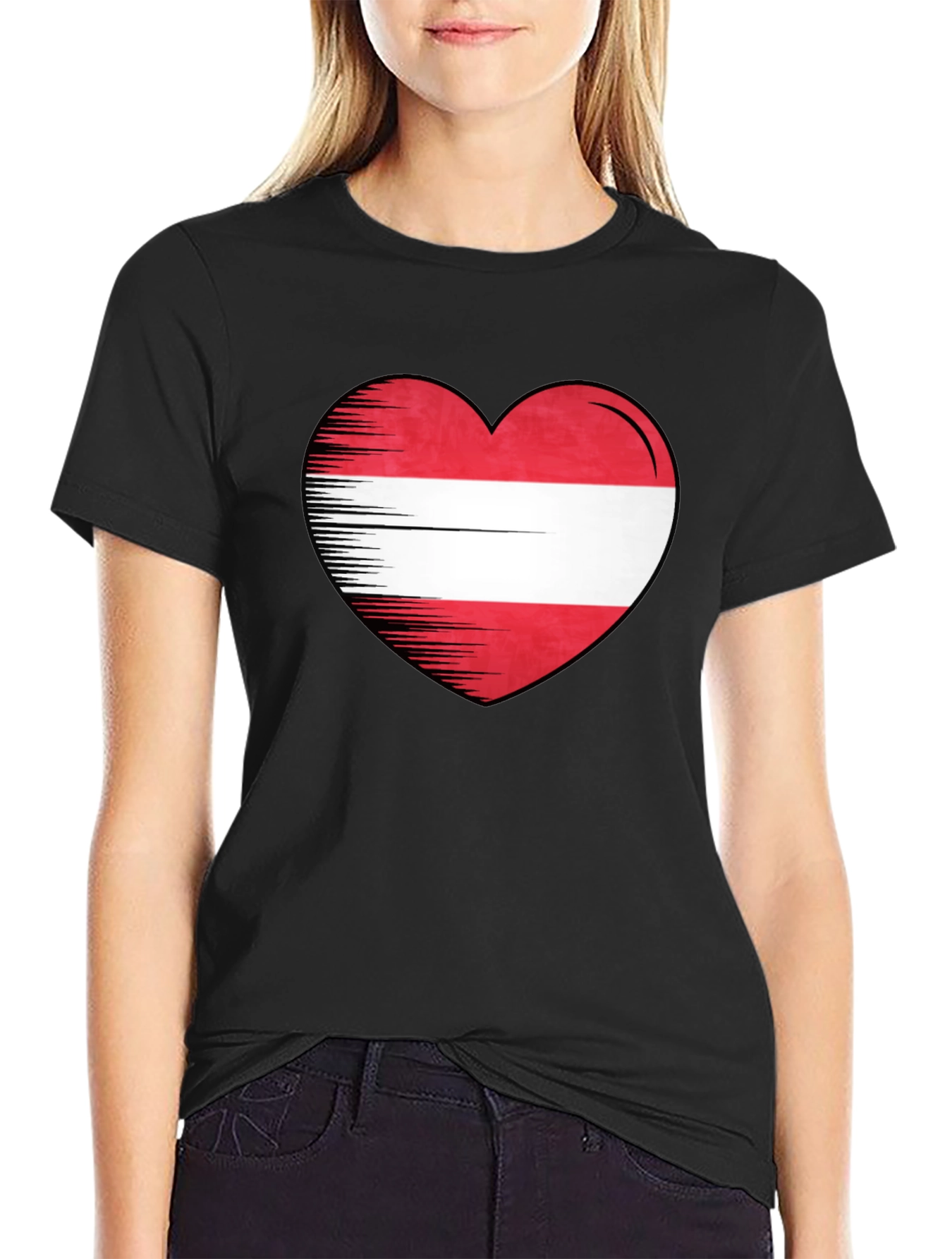 Austria Heart Flag Graphic Tee - Black