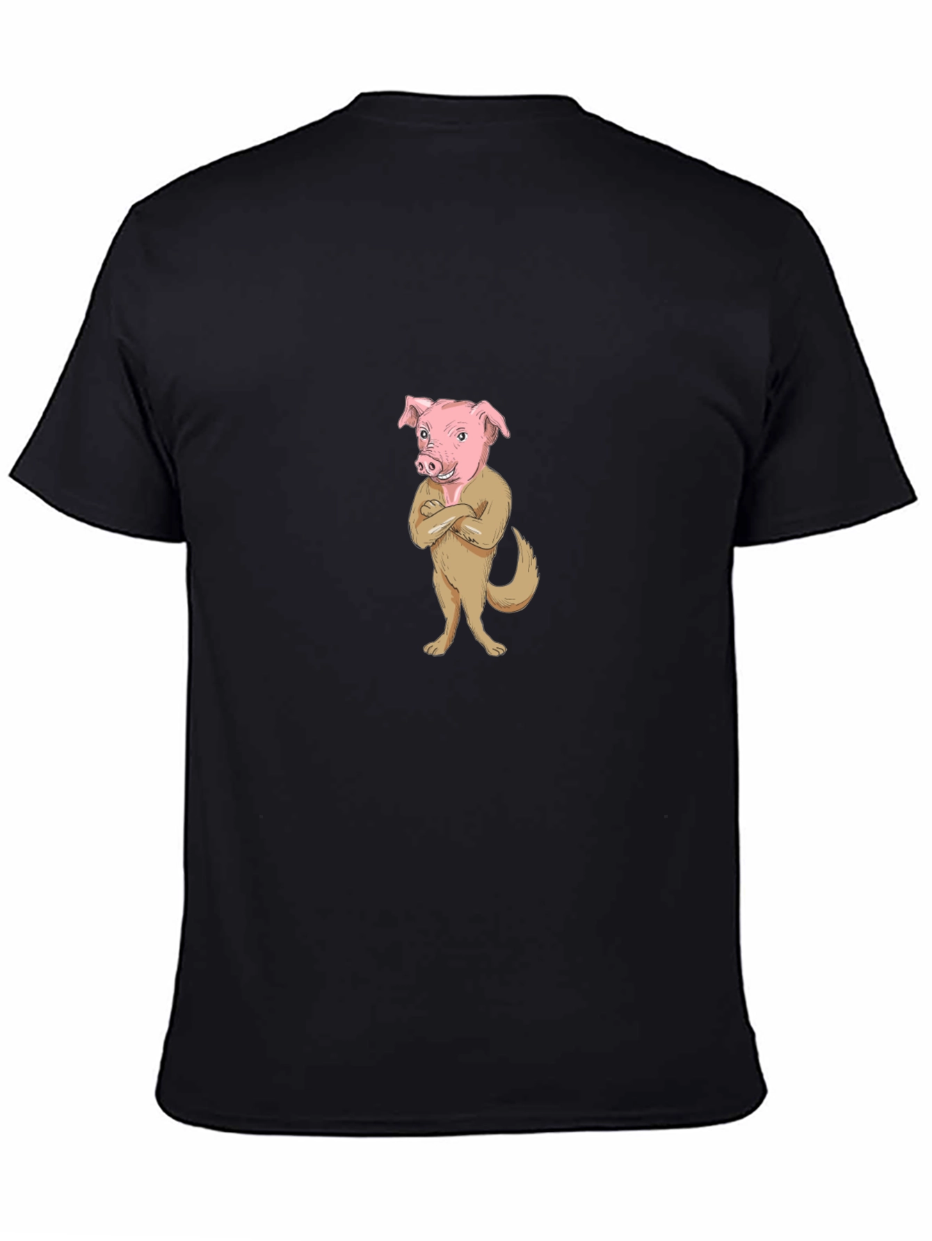 Pig-Dog Cartoon Graphic Black T-Shirt