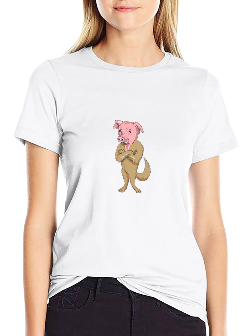 Pig-Dog Cartoon Graphic Black T-Shirt