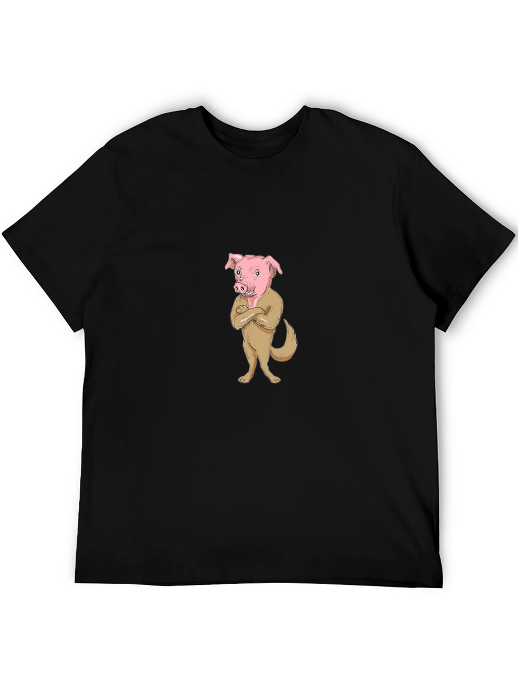 Pig-Dog Cartoon Graphic Black T-Shirt