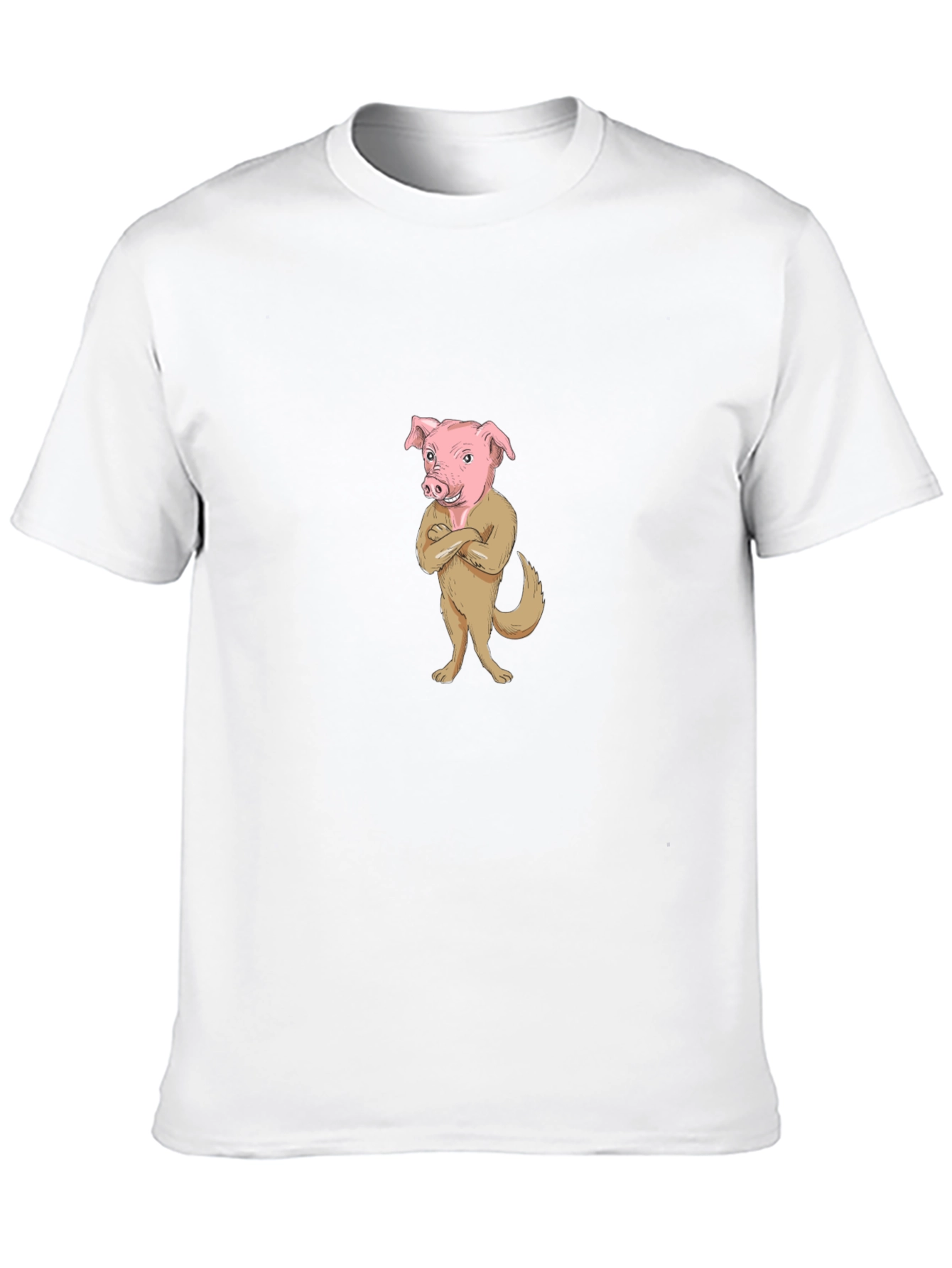 Pig-Dog Cartoon Graphic Black T-Shirt