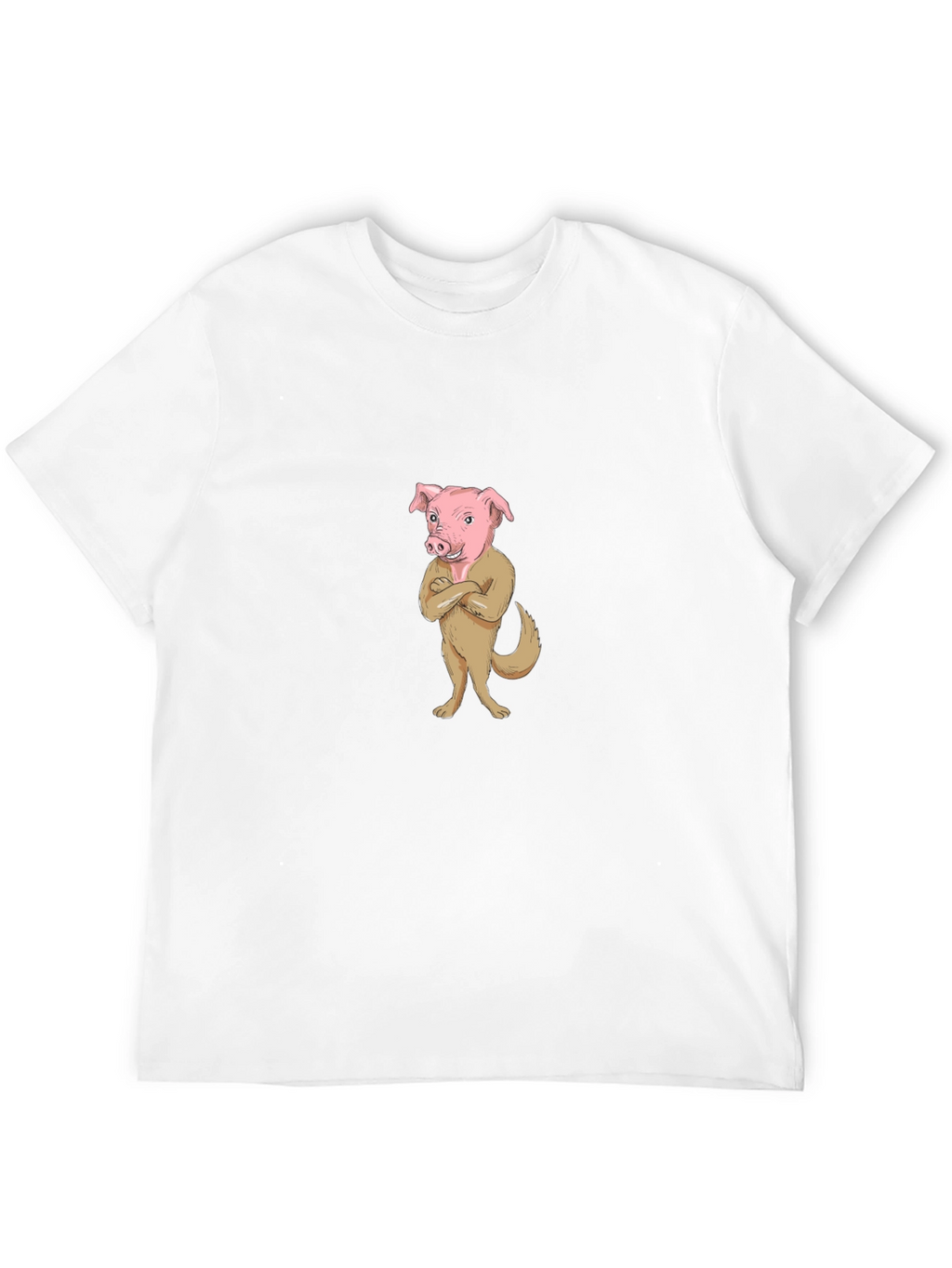 Pig-Dog Cartoon Graphic Black T-Shirt