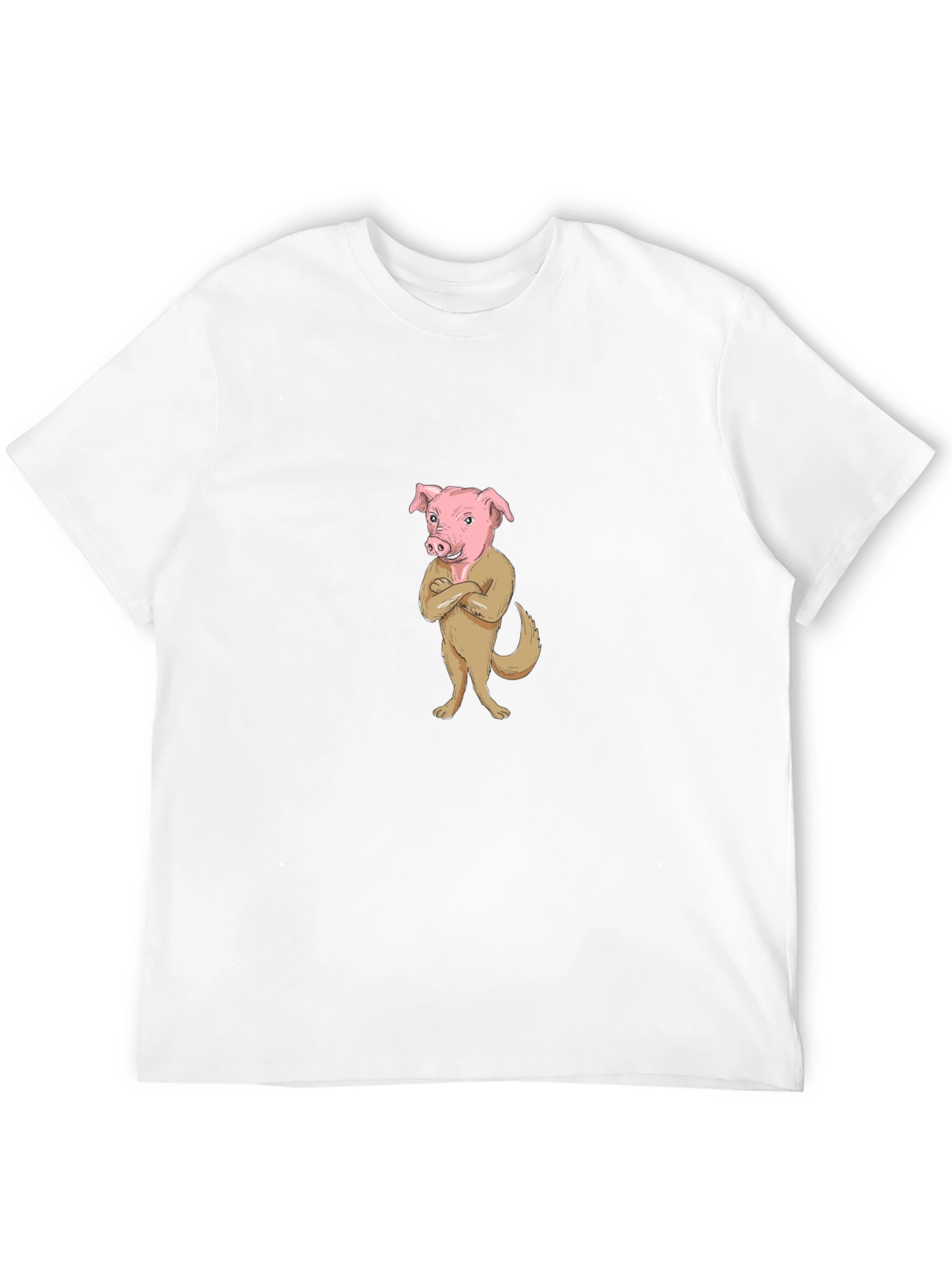 Pig-Dog Cartoon Graphic Black T-Shirt