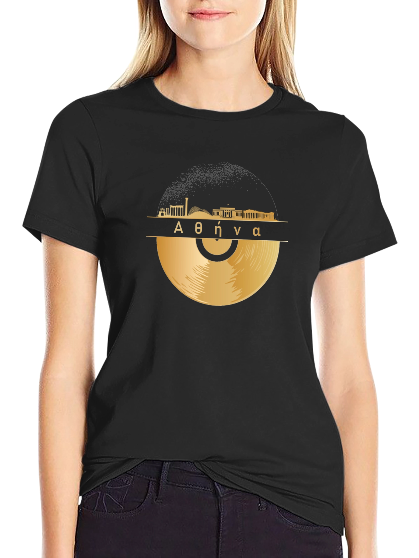 Athens Vinyl Record T-Shirt - Greek Skyline Tee
