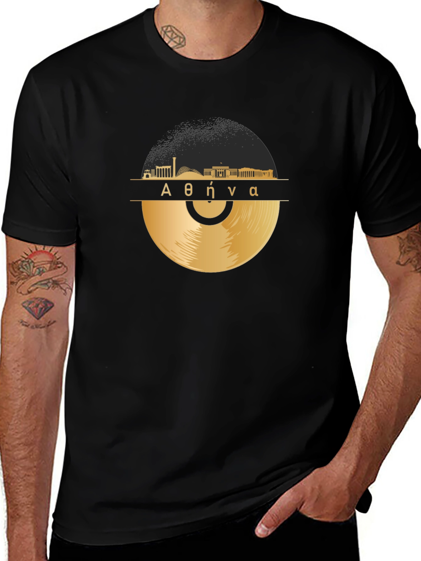 Athens Vinyl Record T-Shirt - Greek Skyline Tee