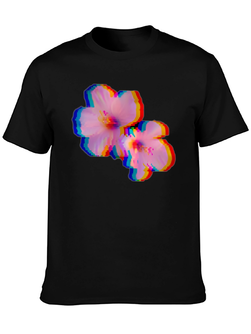 Pixel Glitch Floral Graphic Tee