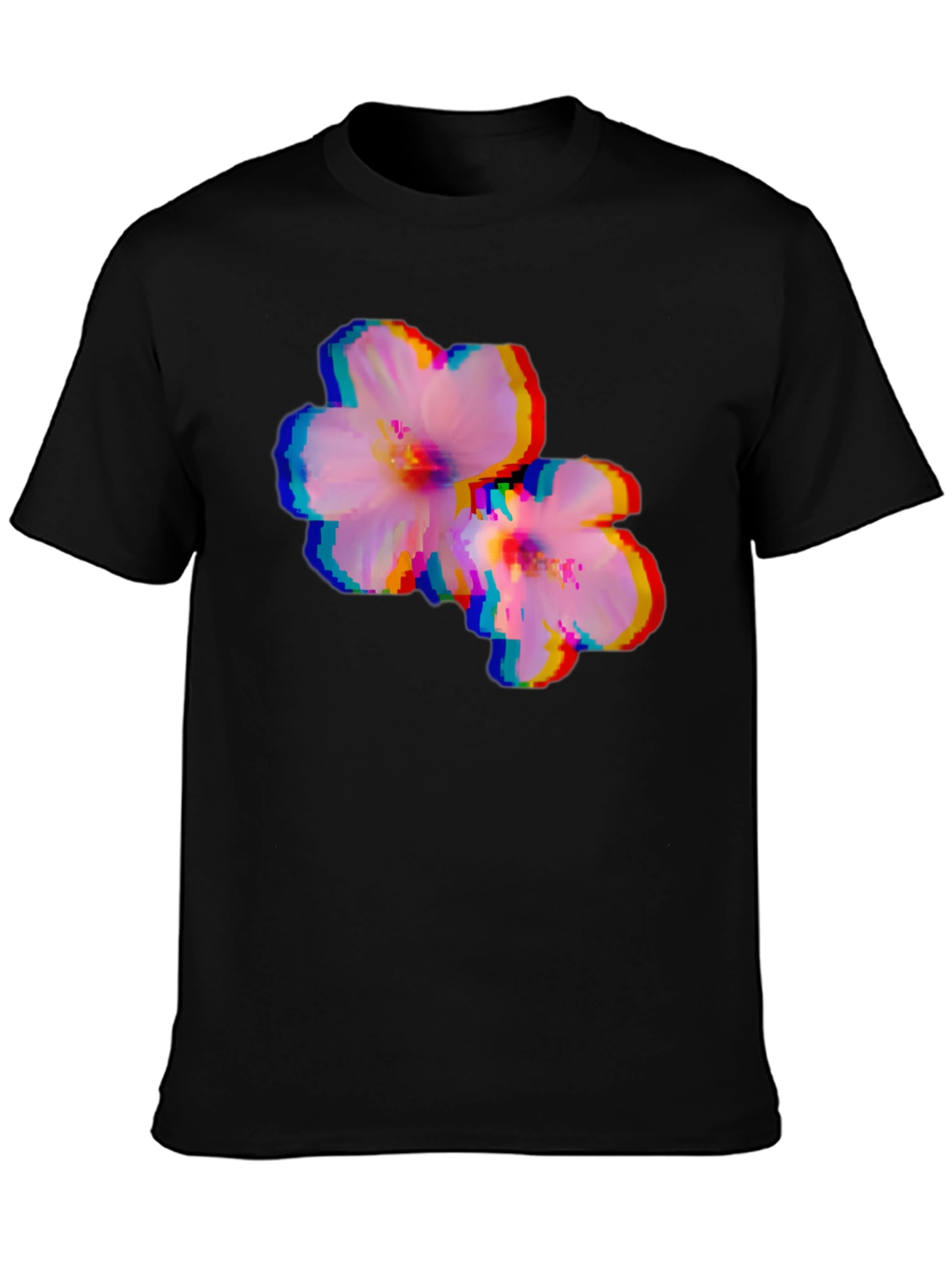 Pixel Glitch Floral Graphic Tee