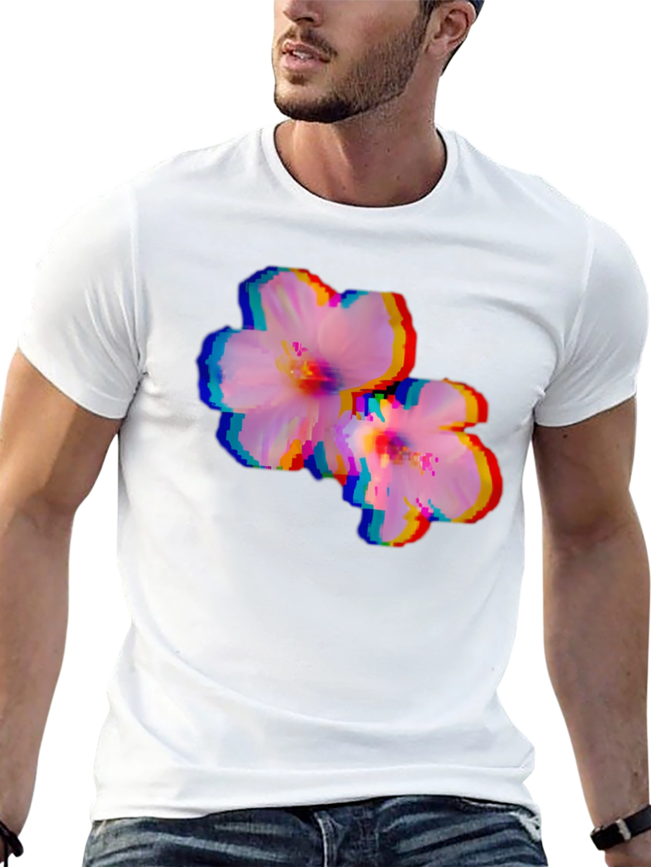 Pixel Glitch Floral Graphic Tee