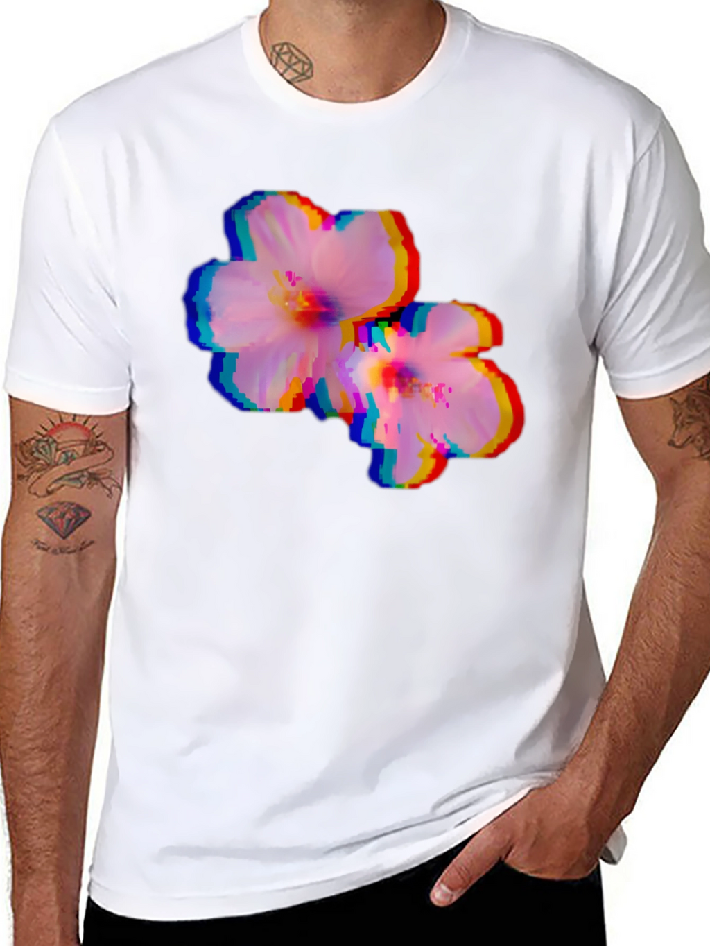 Pixel Glitch Floral Graphic Tee