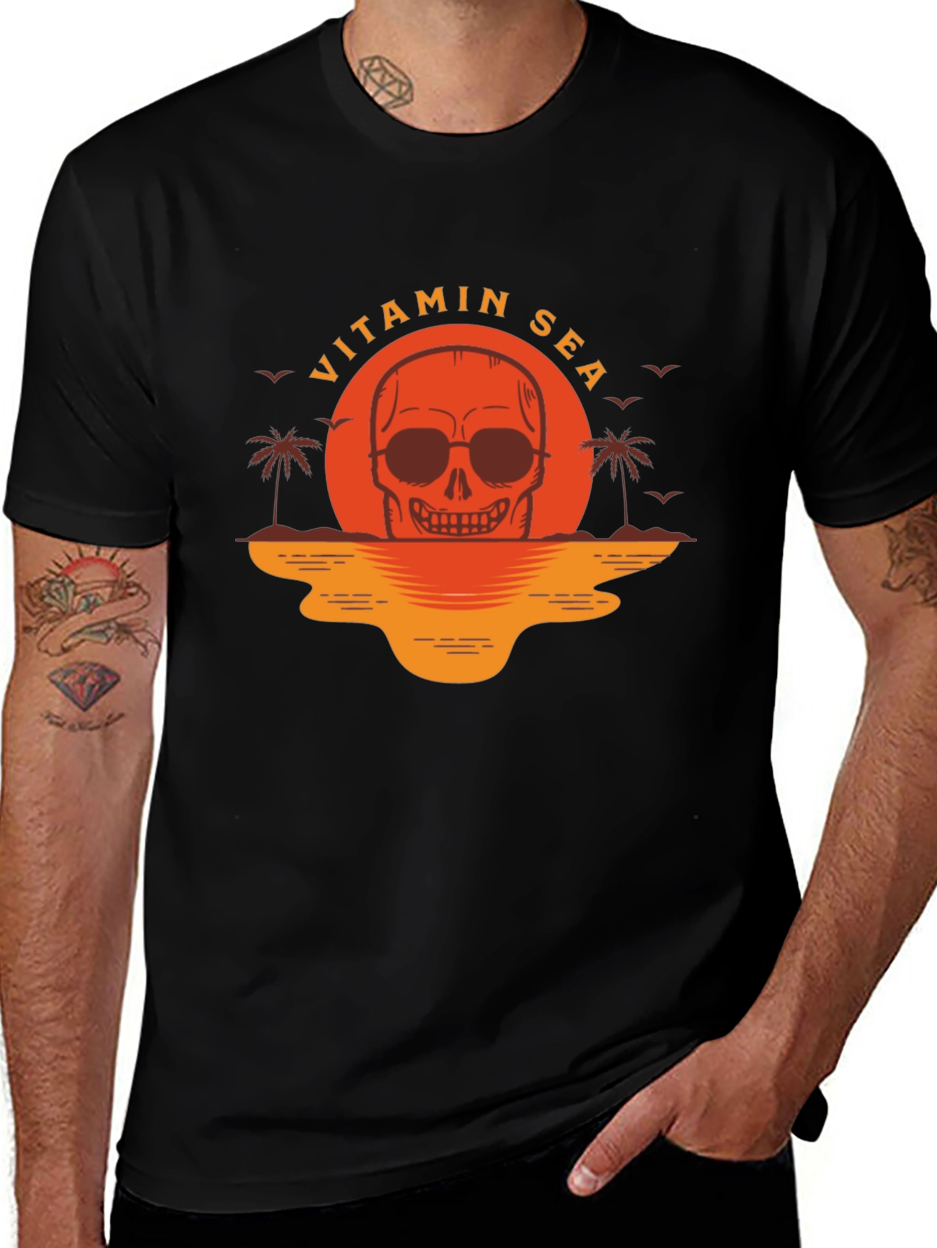 Vitamin Sea Skull Graphic T-Shirt - Black