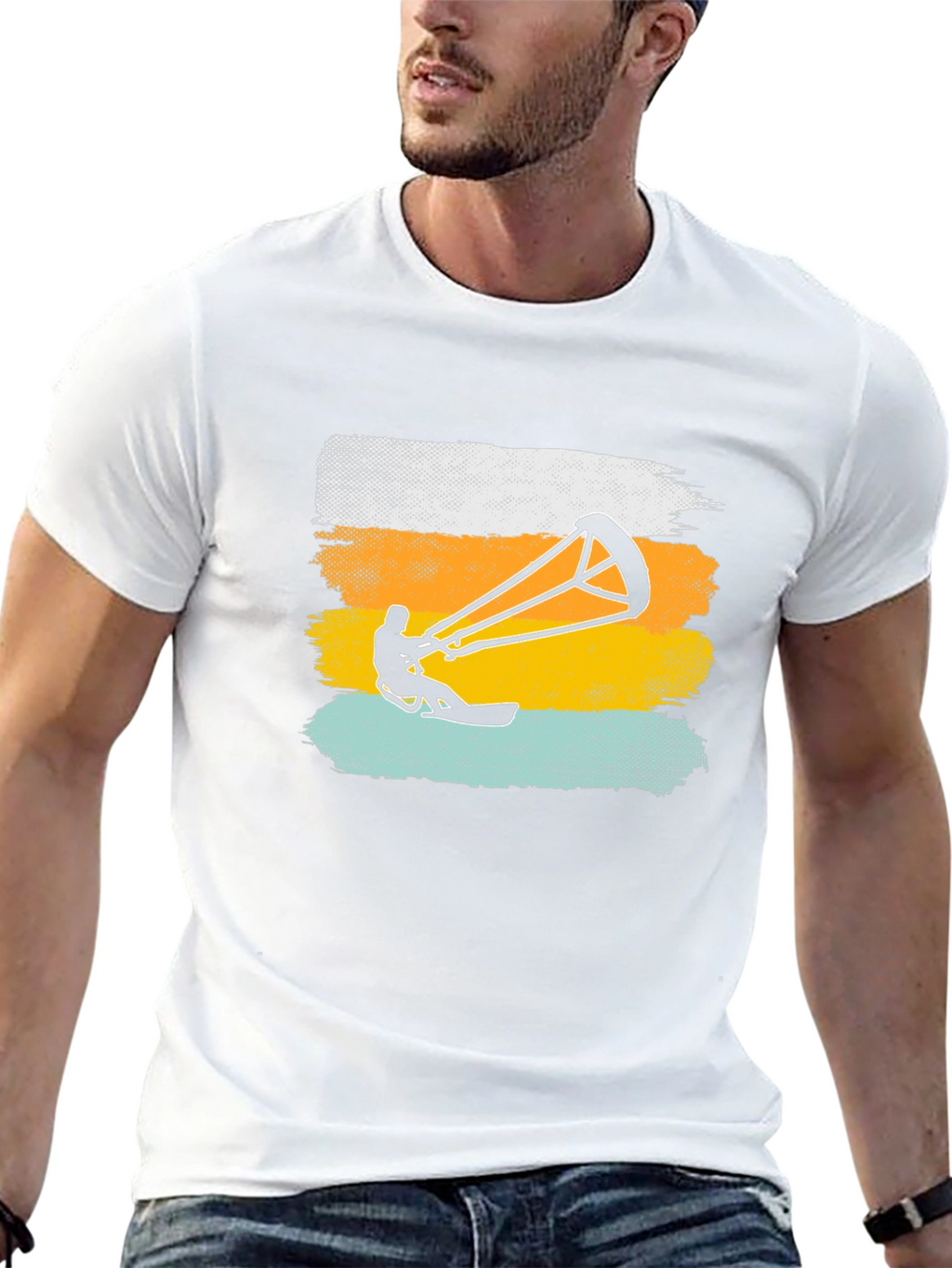 Kite Surfing Graphic Tee - Black Cotton T-Shirt