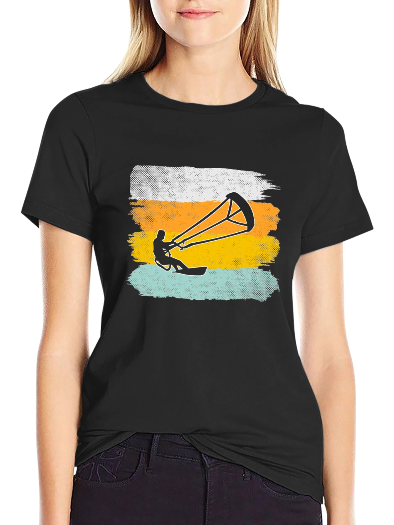 Kite Surfing Graphic Tee - Black Cotton T-Shirt