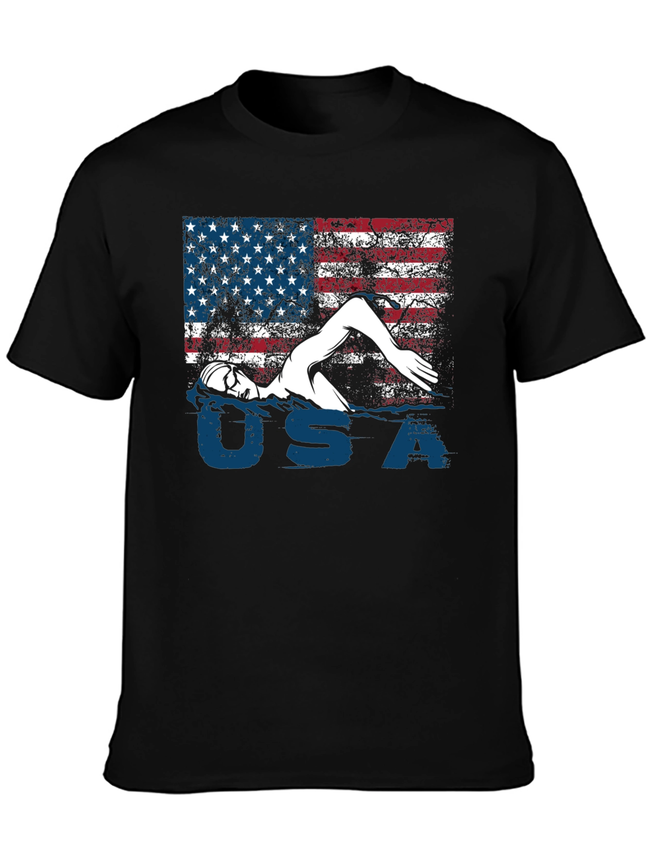 USA Swimmer T-Shirt Patriotic Flag Tee