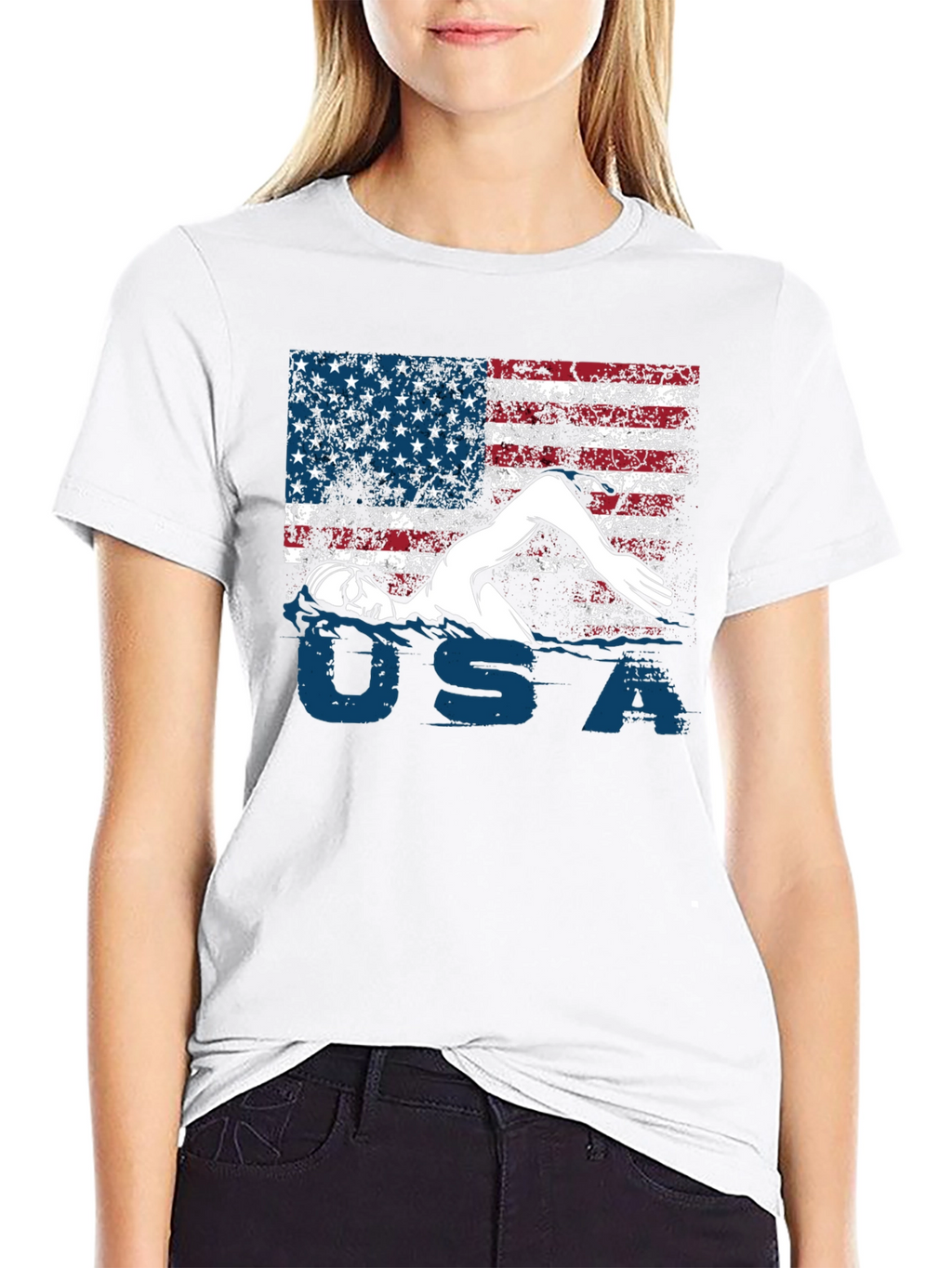 USA Swimmer T-Shirt Patriotic Flag Tee