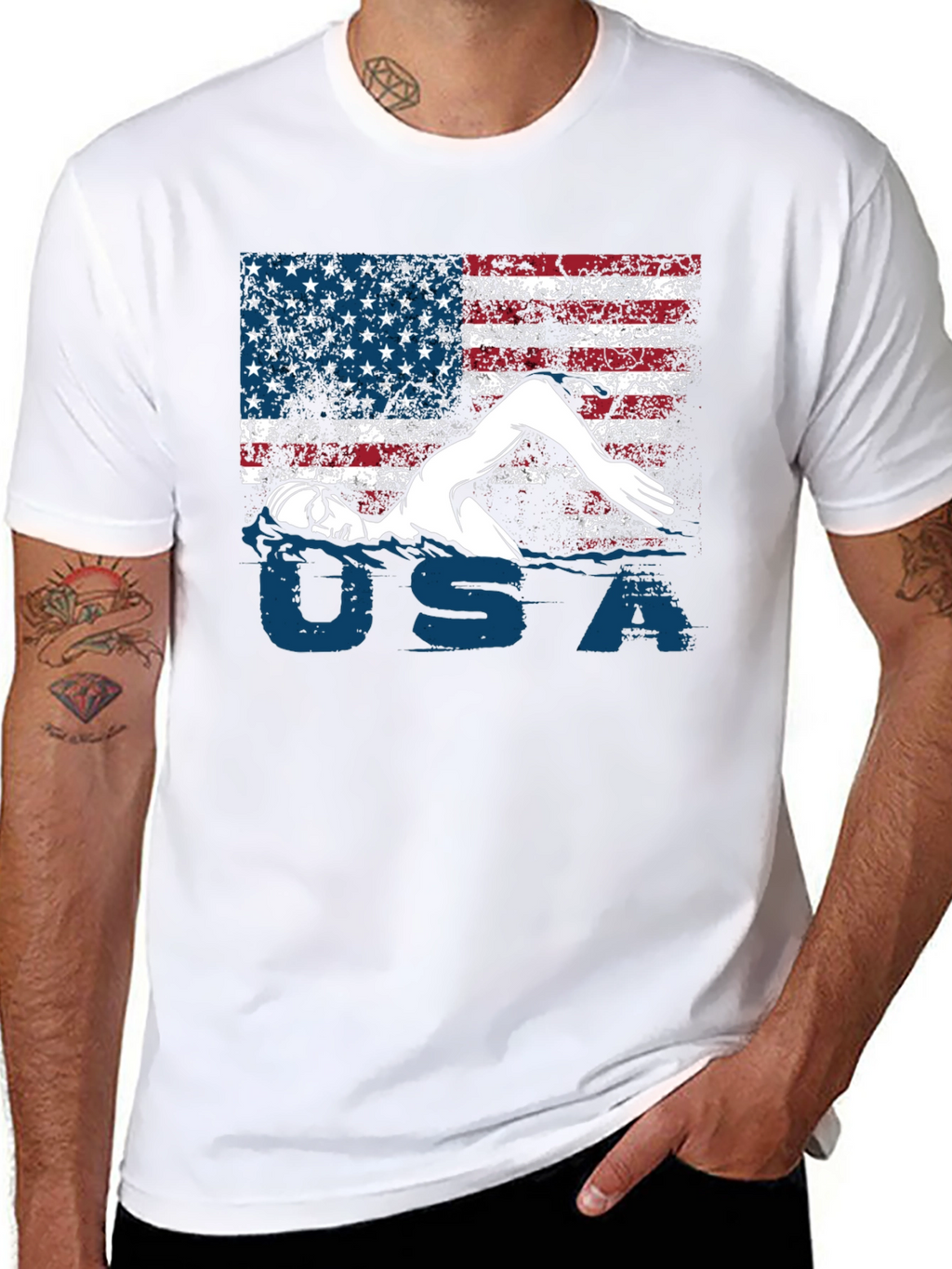 USA Swimmer T-Shirt Patriotic Flag Tee