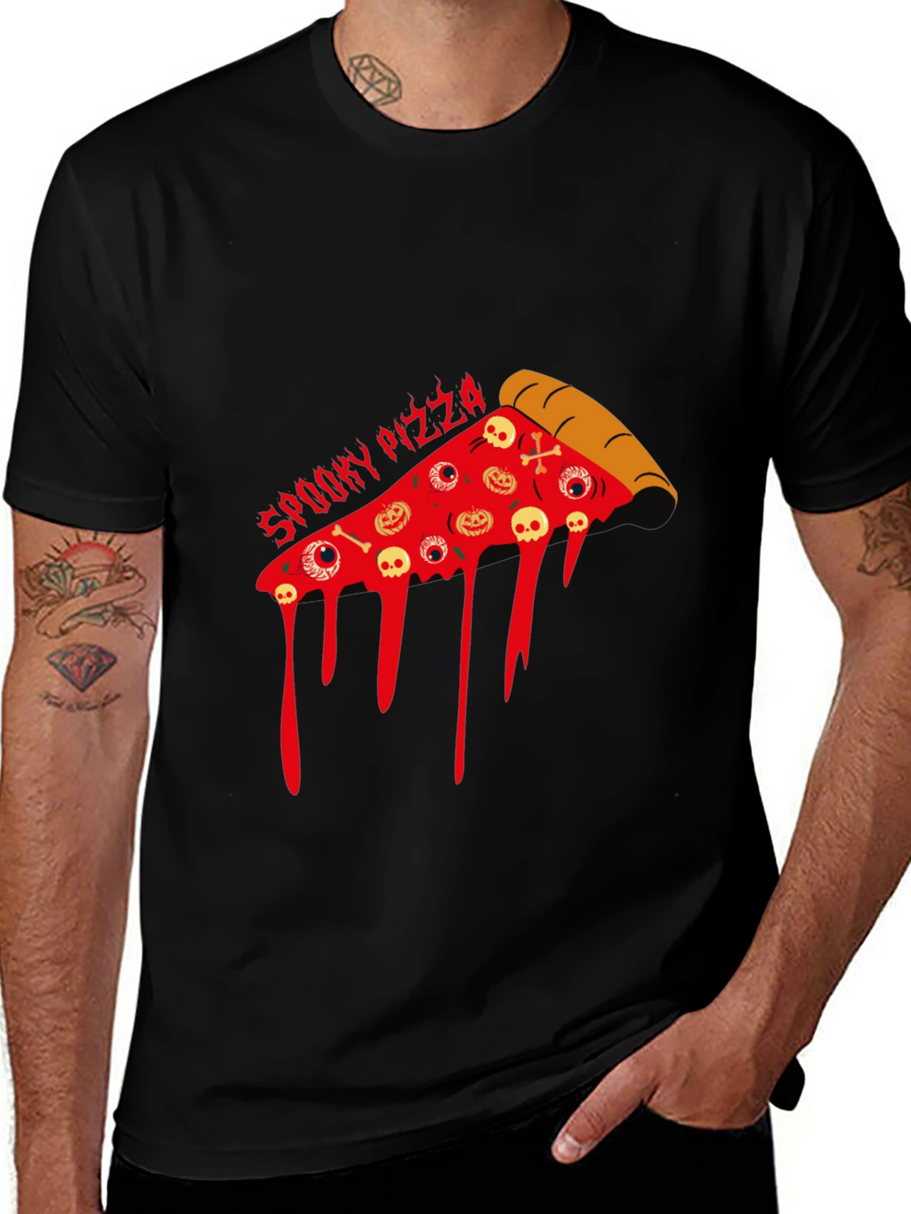 Spooky Pizza Halloween Graphic T-Shirt