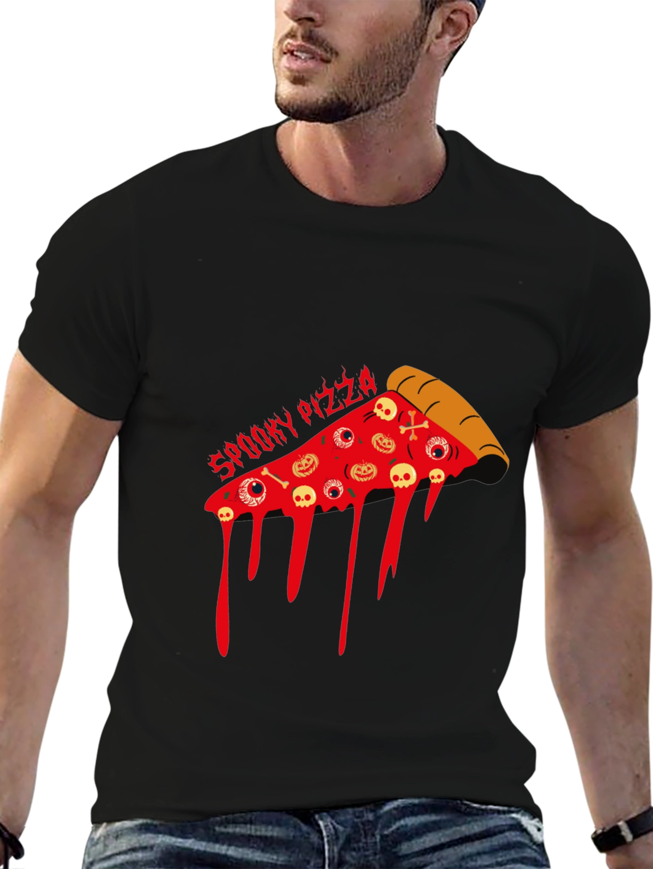 Spooky Pizza Halloween Graphic T-Shirt