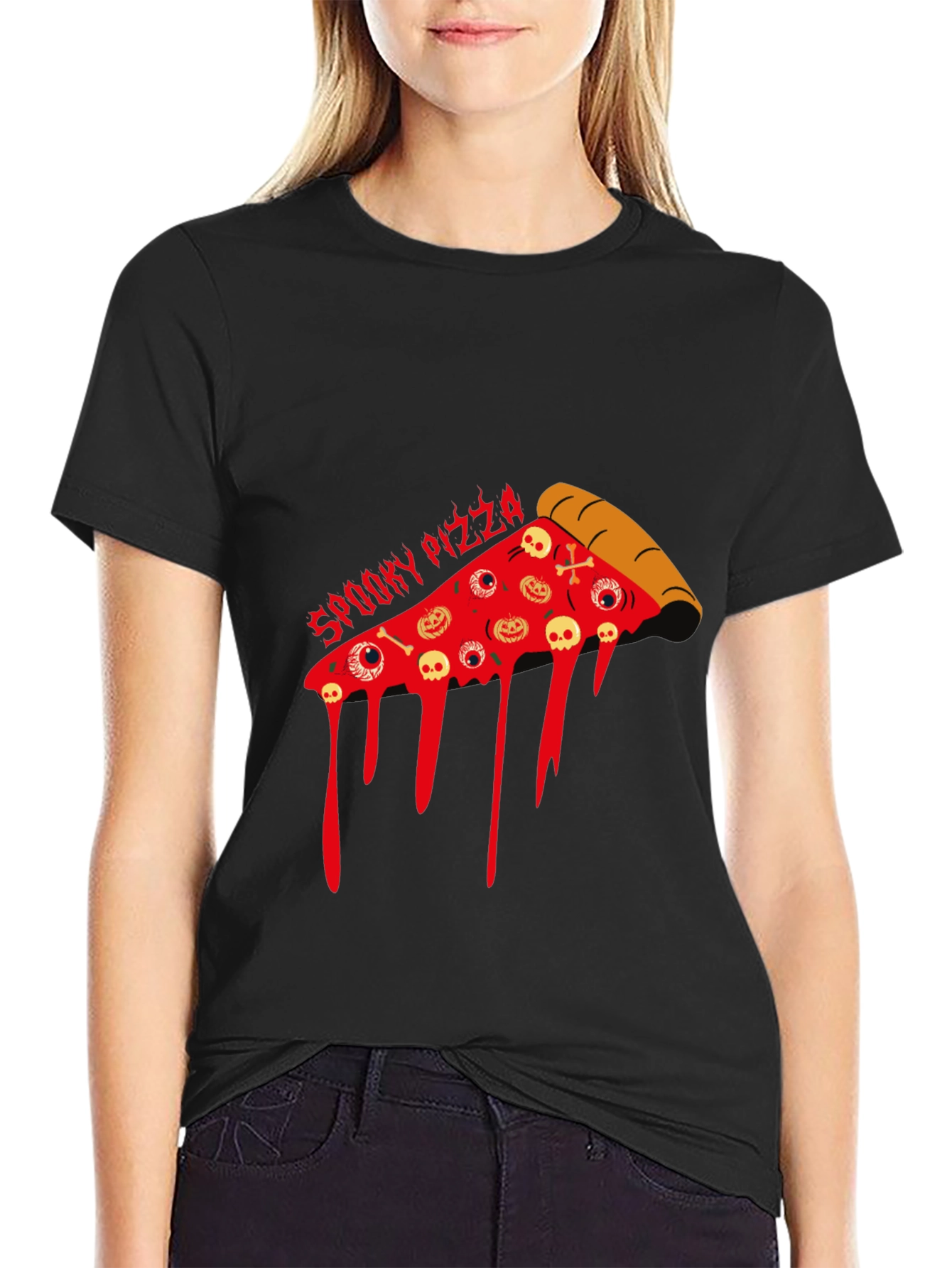 Spooky Pizza Halloween Graphic T-Shirt