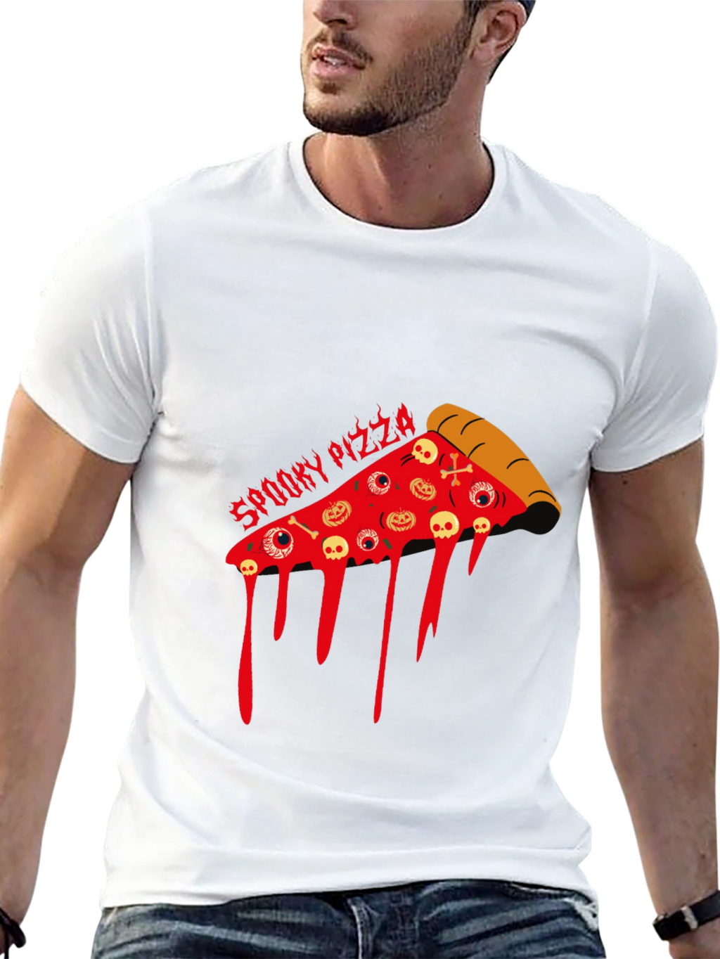 Spooky Pizza Halloween Graphic T-Shirt
