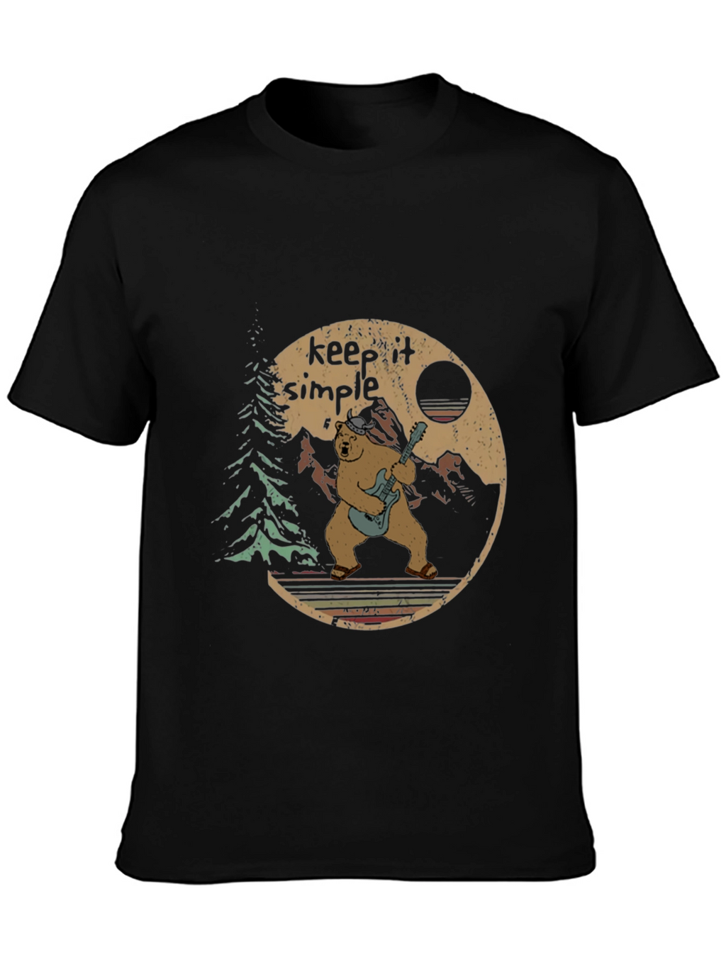 Keep It Simple Bear Guitarist Graphic Tee - Black