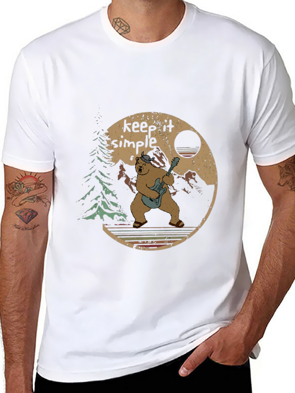 Keep It Simple Bear Guitarist Graphic Tee - Black