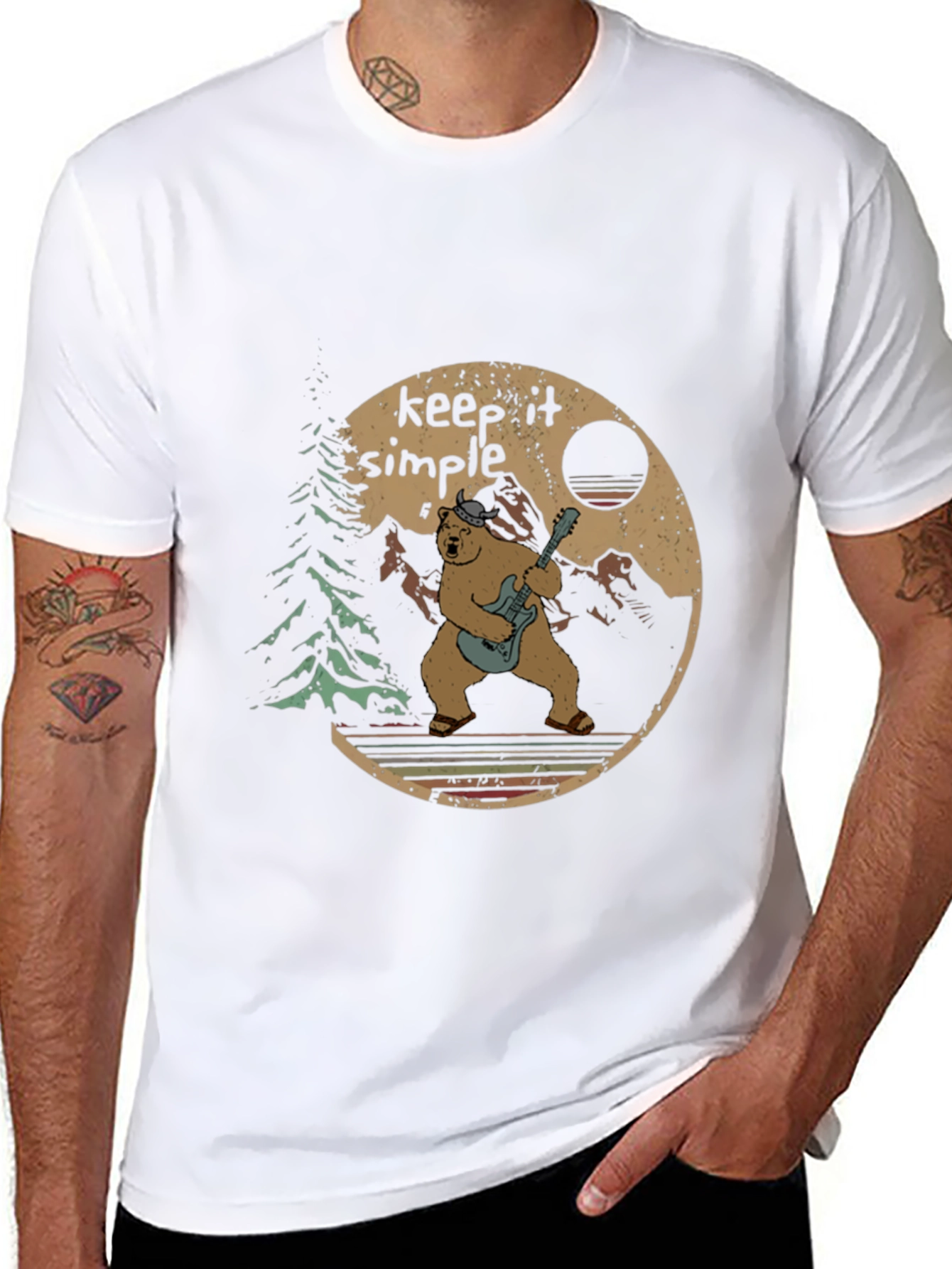 Keep It Simple Bear Guitarist Graphic Tee - Black