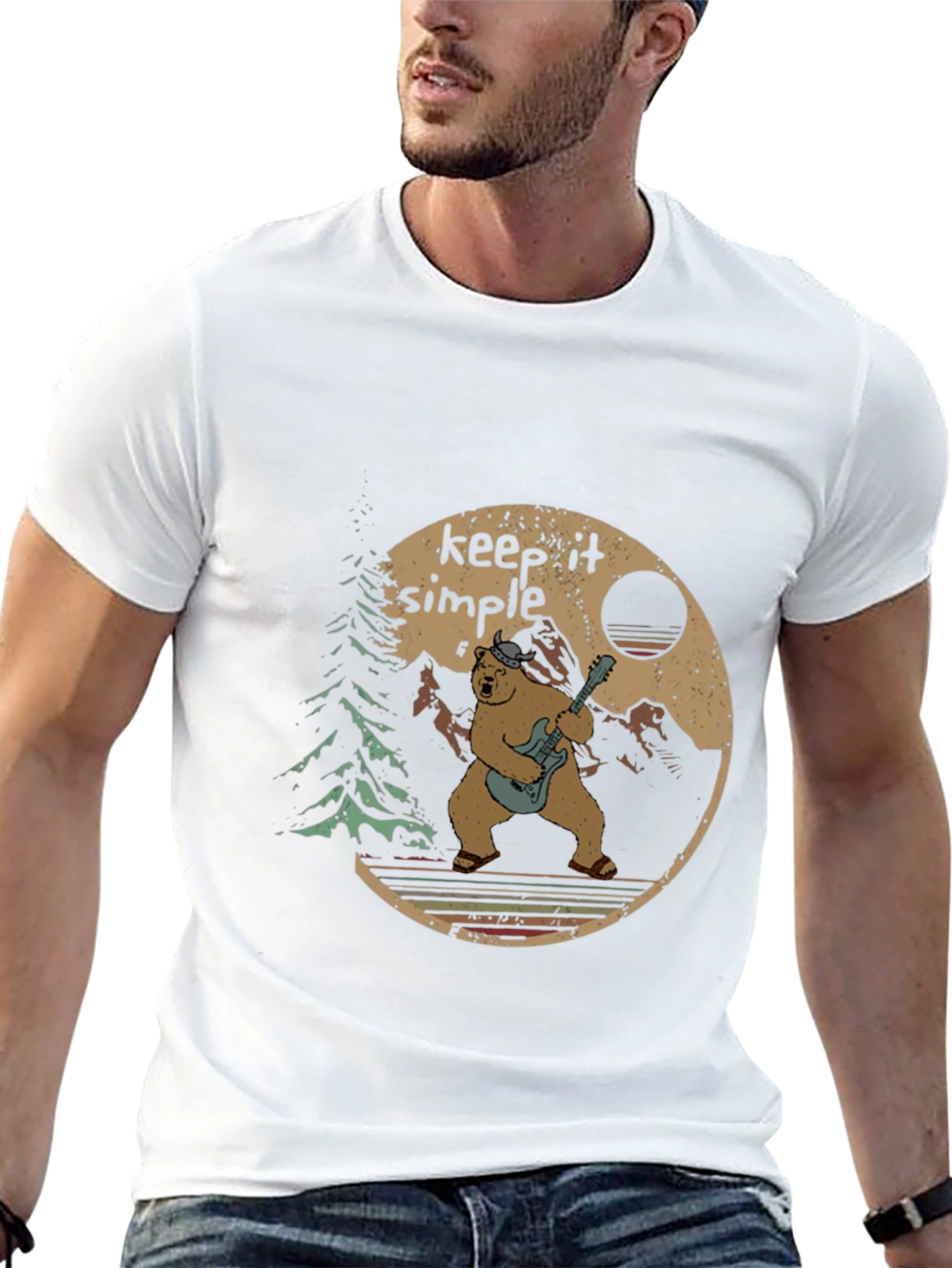 Keep It Simple Bear Guitarist Graphic Tee - Black