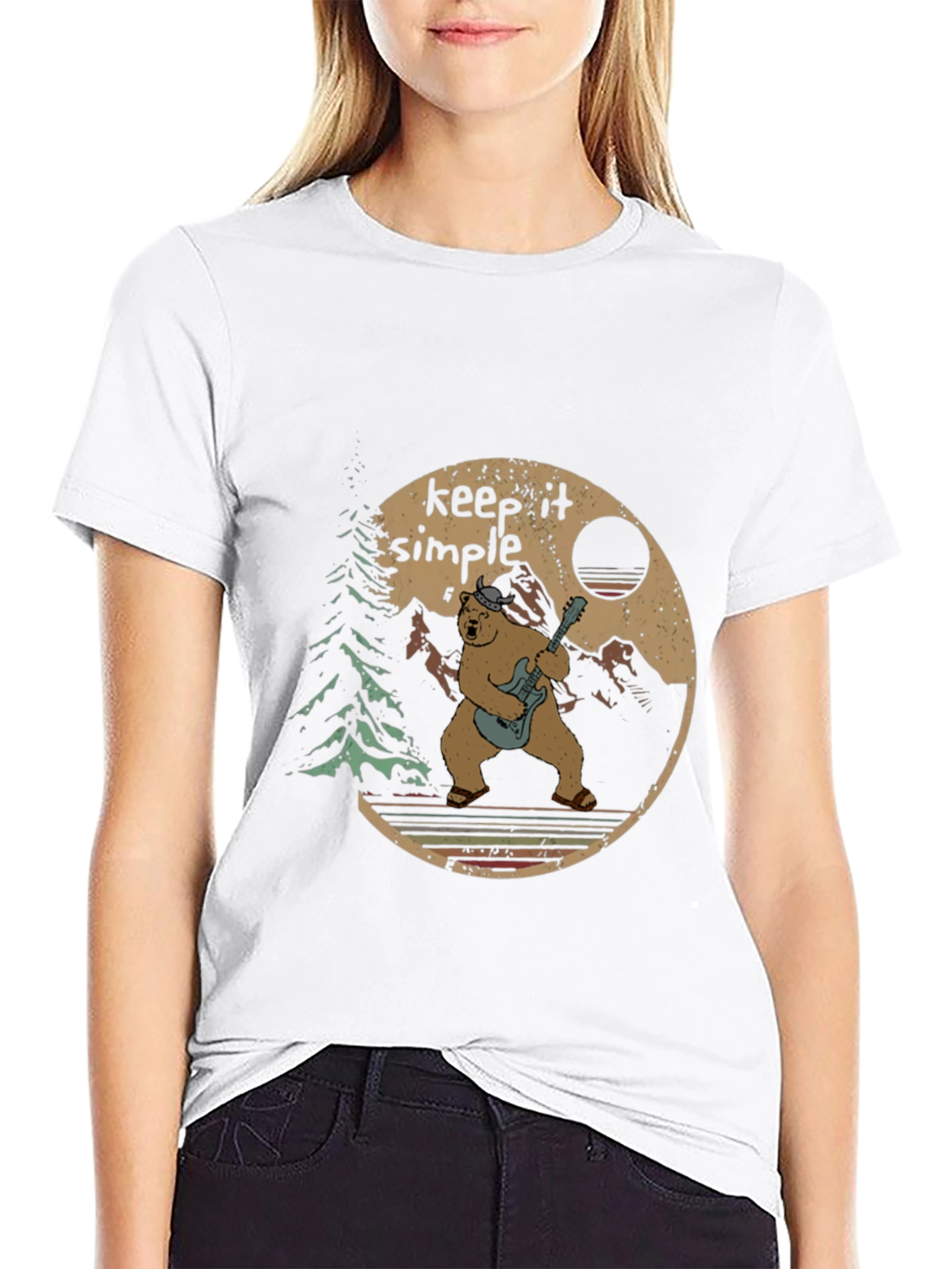 Keep It Simple Bear Guitarist Graphic Tee - Black