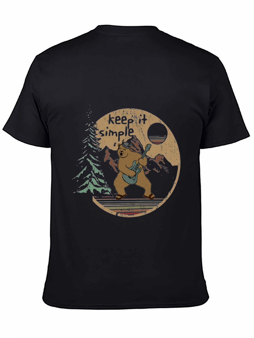 Keep It Simple Bear Guitarist Graphic Tee - Black