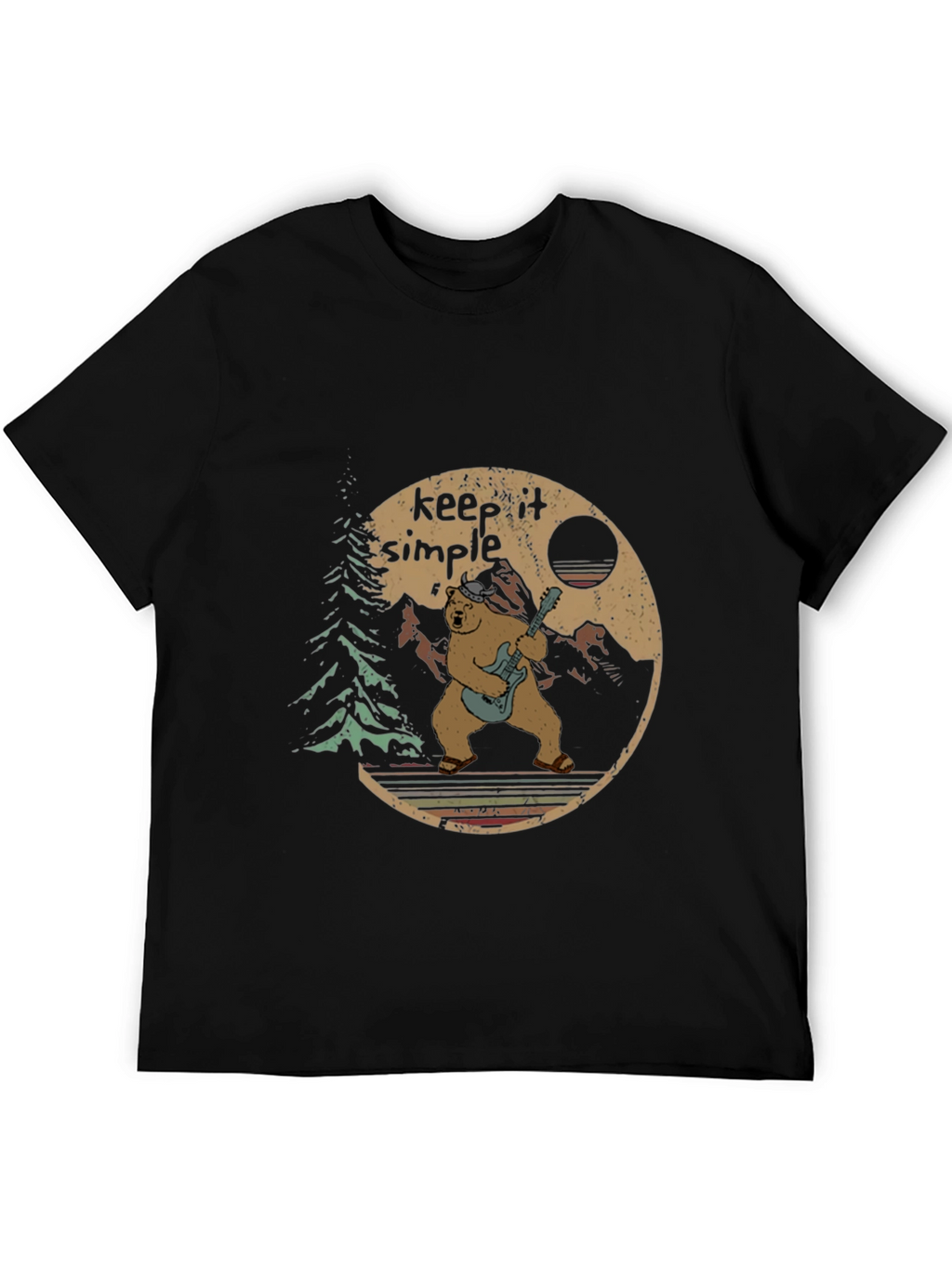 Keep It Simple Bear Guitarist Graphic Tee - Black