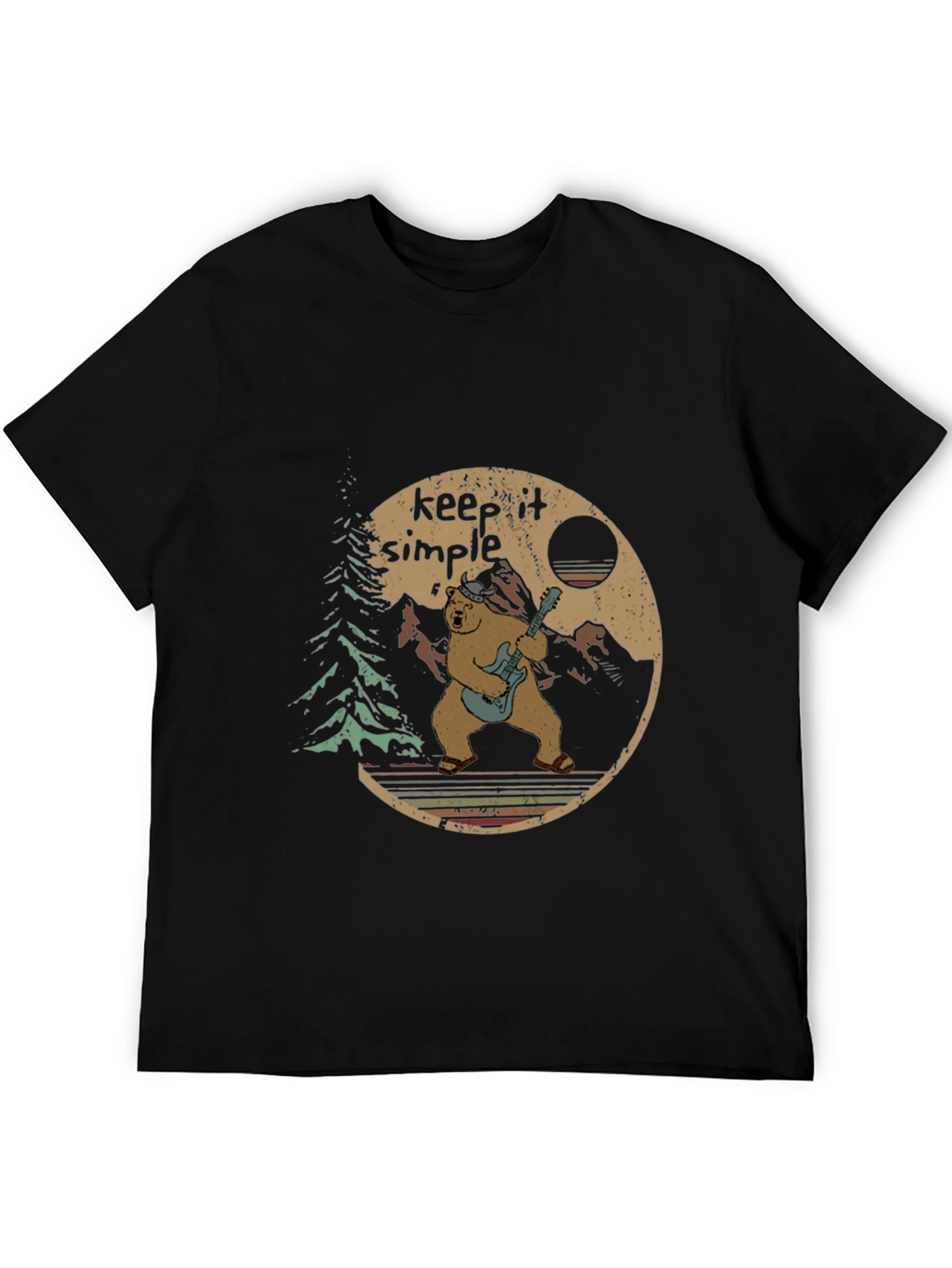 Keep It Simple Bear Guitarist Graphic Tee - Black