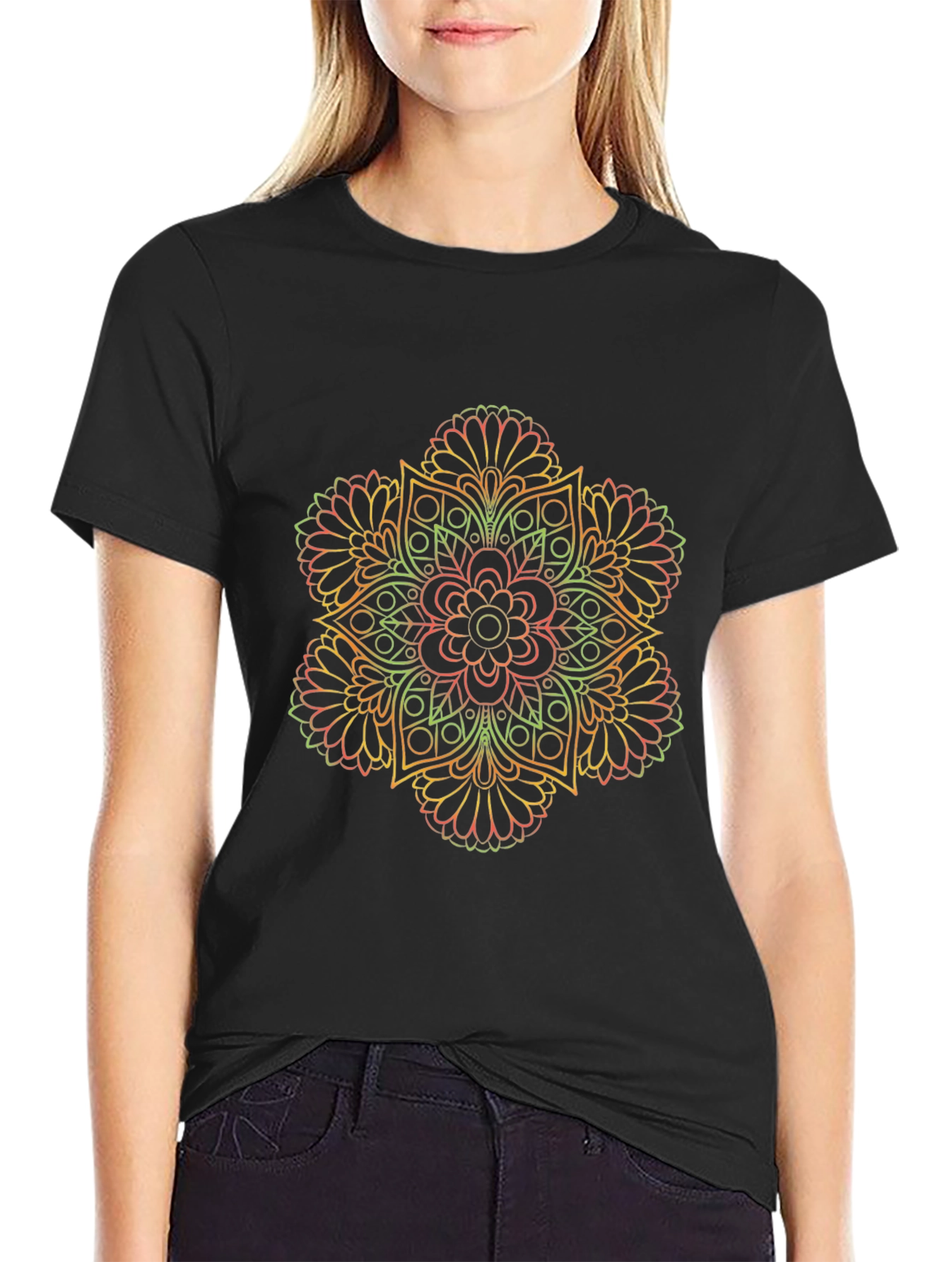 Mandala Graphic Print Black T-Shirt