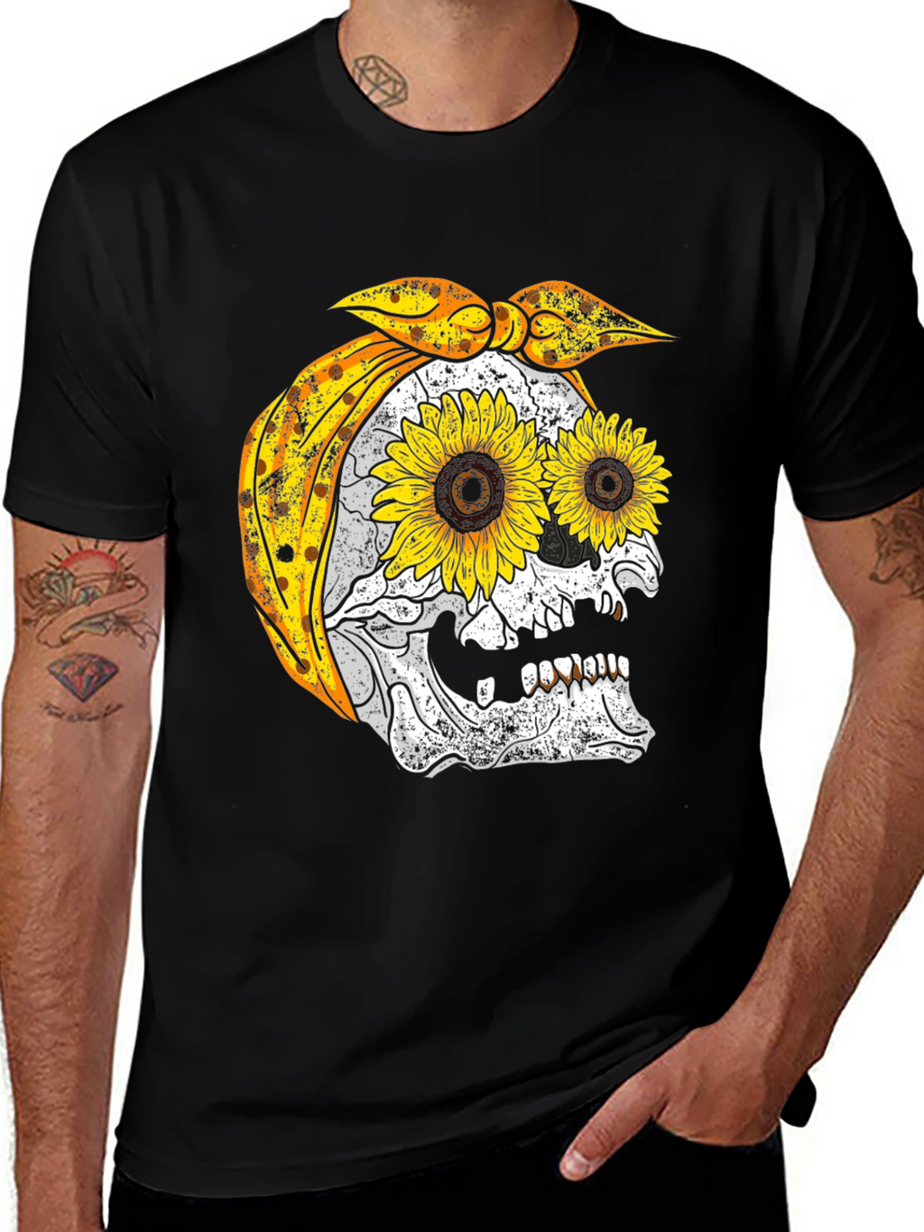 Sunflower Skull Bandana Graphic Tee