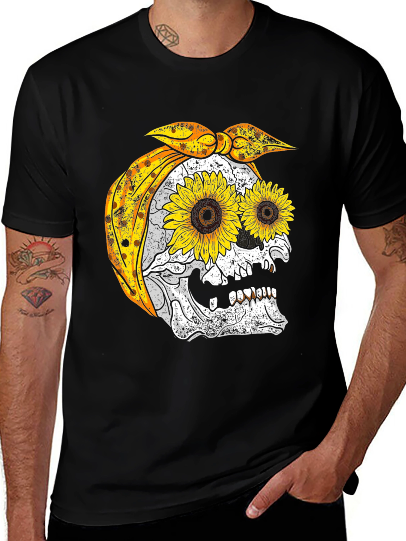 Sunflower Skull Bandana Graphic Tee