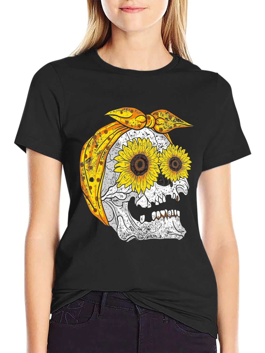 Sunflower Skull Bandana Graphic Tee