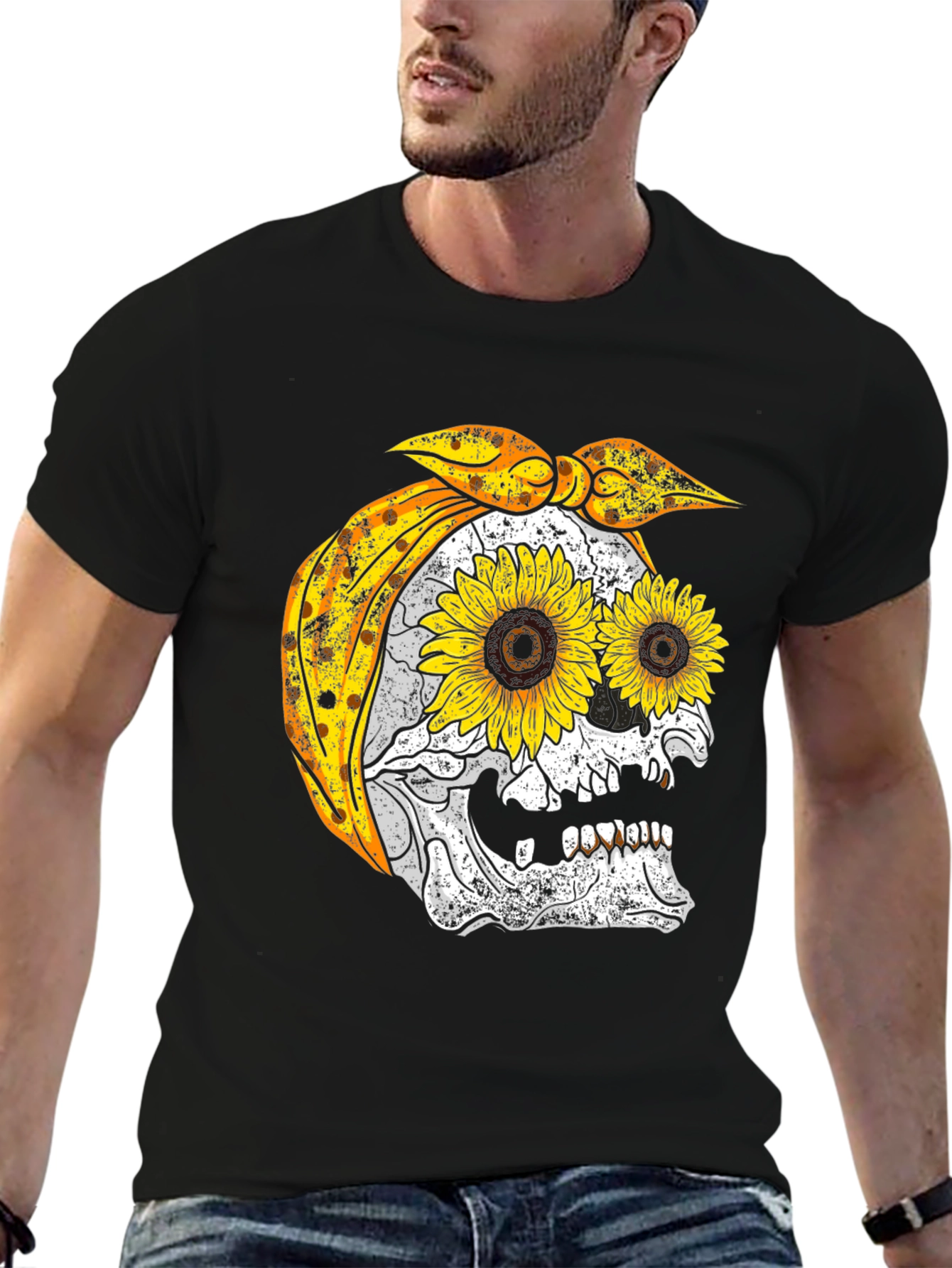 Sunflower Skull Bandana Graphic Tee