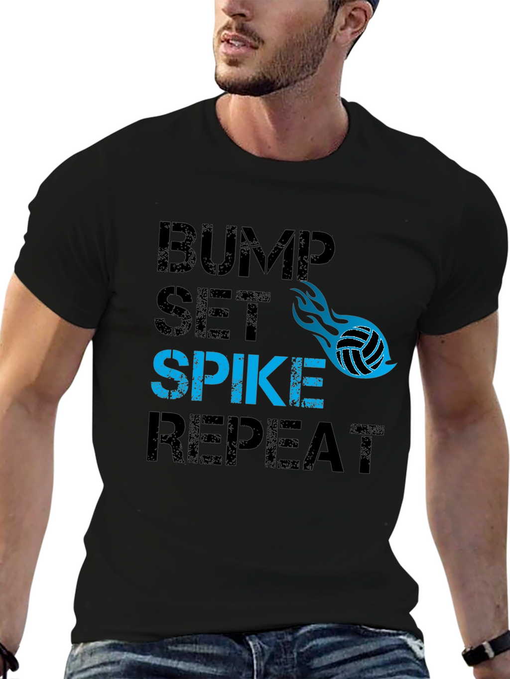 Volleyball Bump Set Spike Repeat Graphic Tee