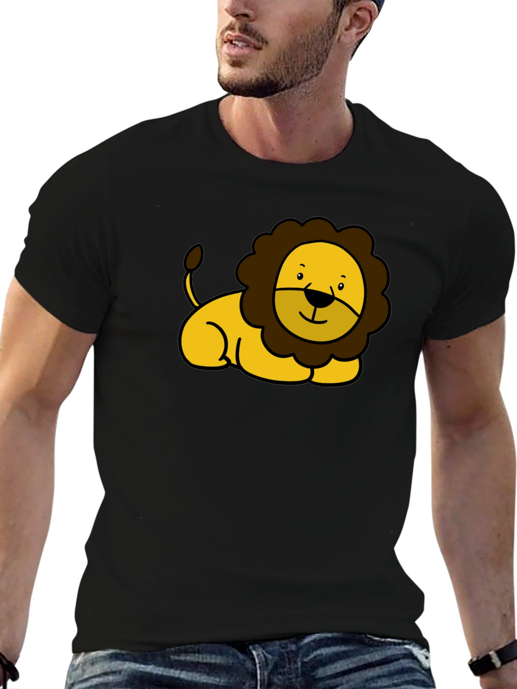 Cute Lion Graphic Black T-Shirt