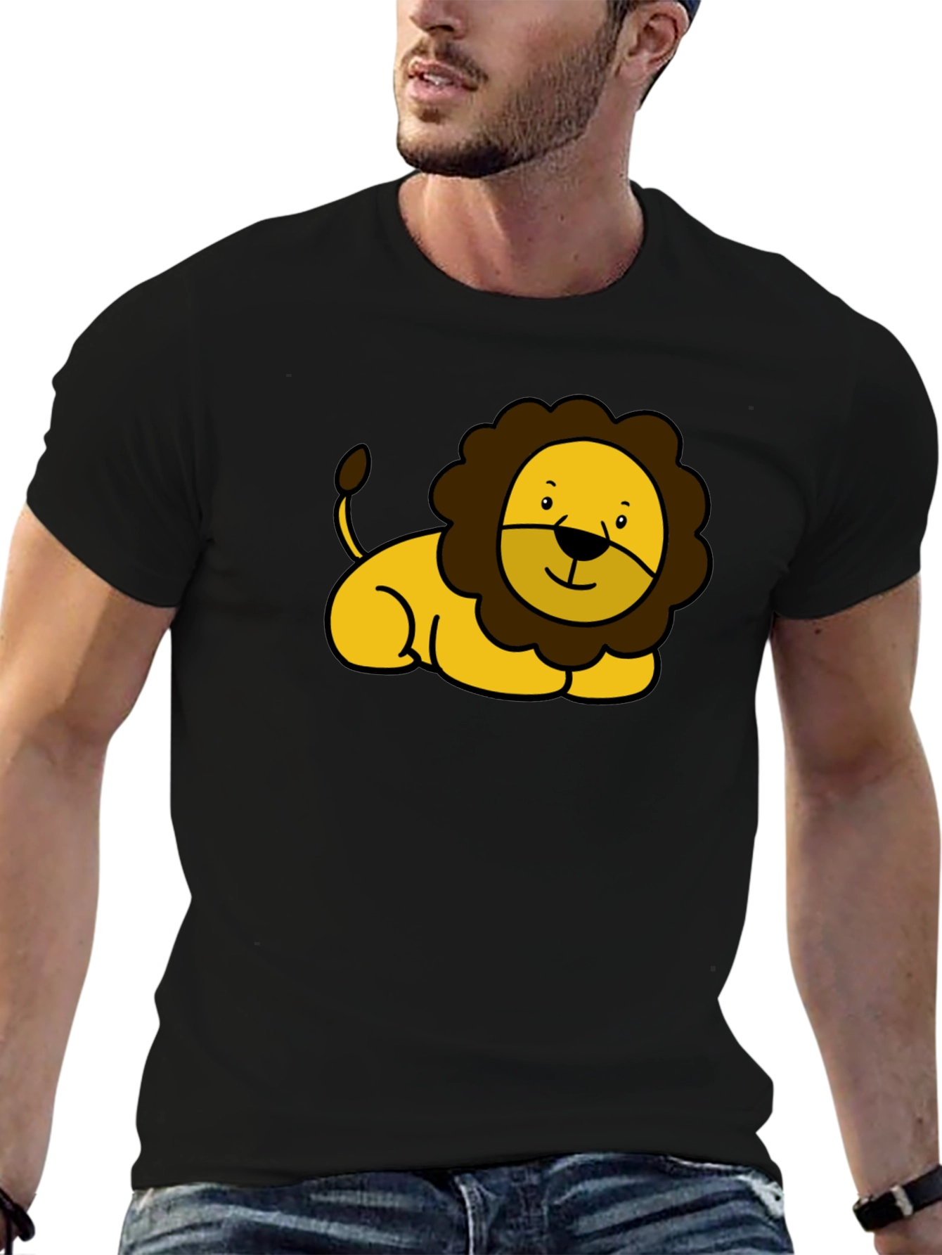 Cute Lion Graphic Black T-Shirt