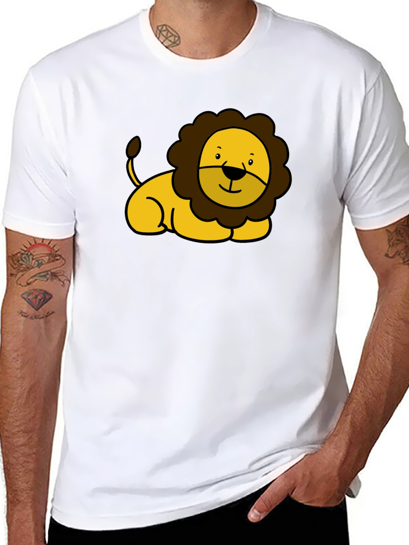 Cute Lion Graphic Black T-Shirt