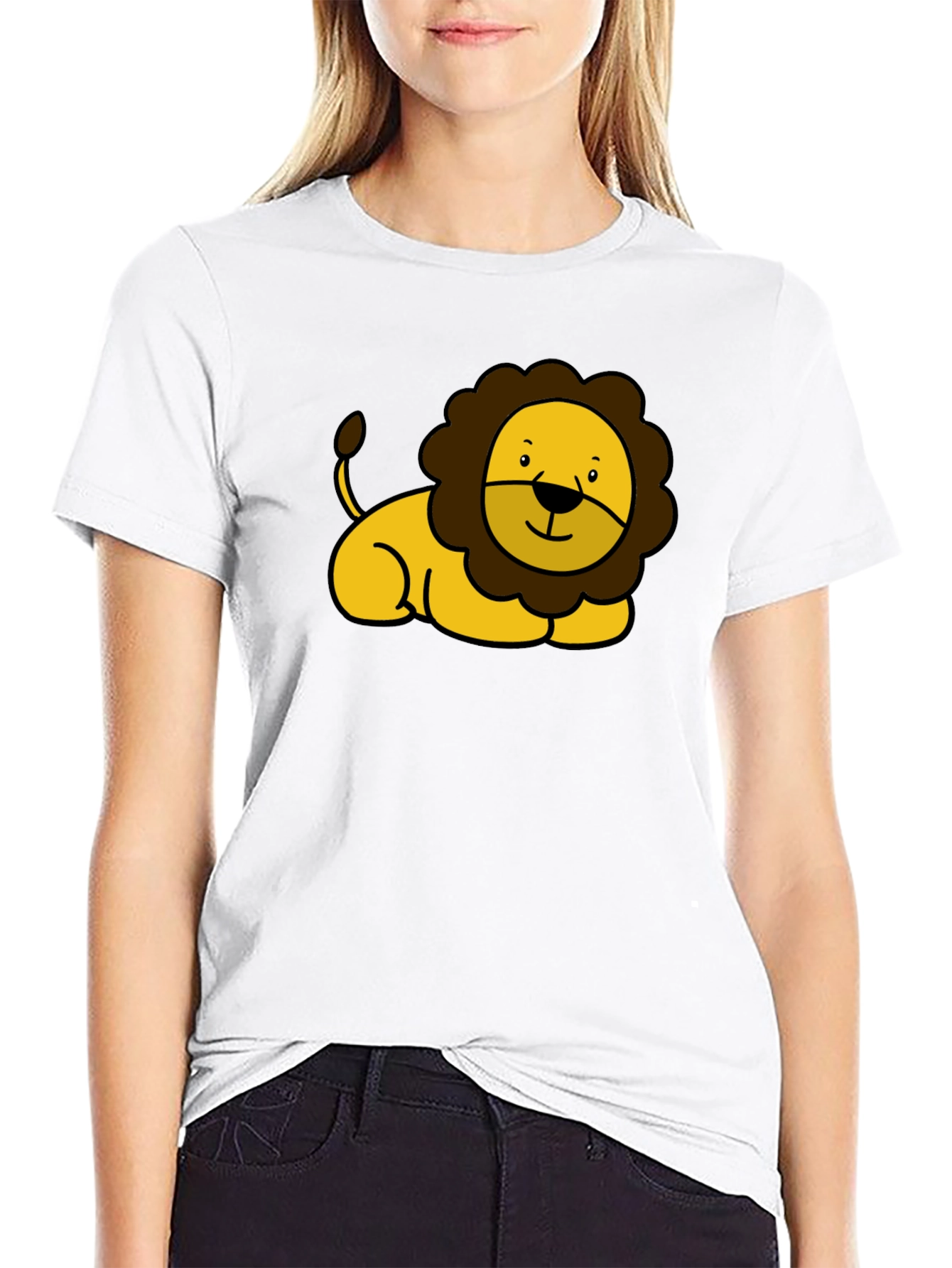 Cute Lion Graphic Black T-Shirt