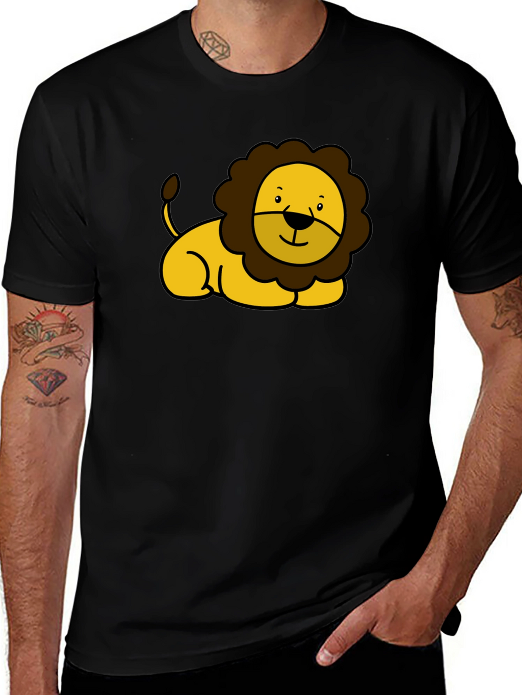 Cute Lion Graphic Black T-Shirt