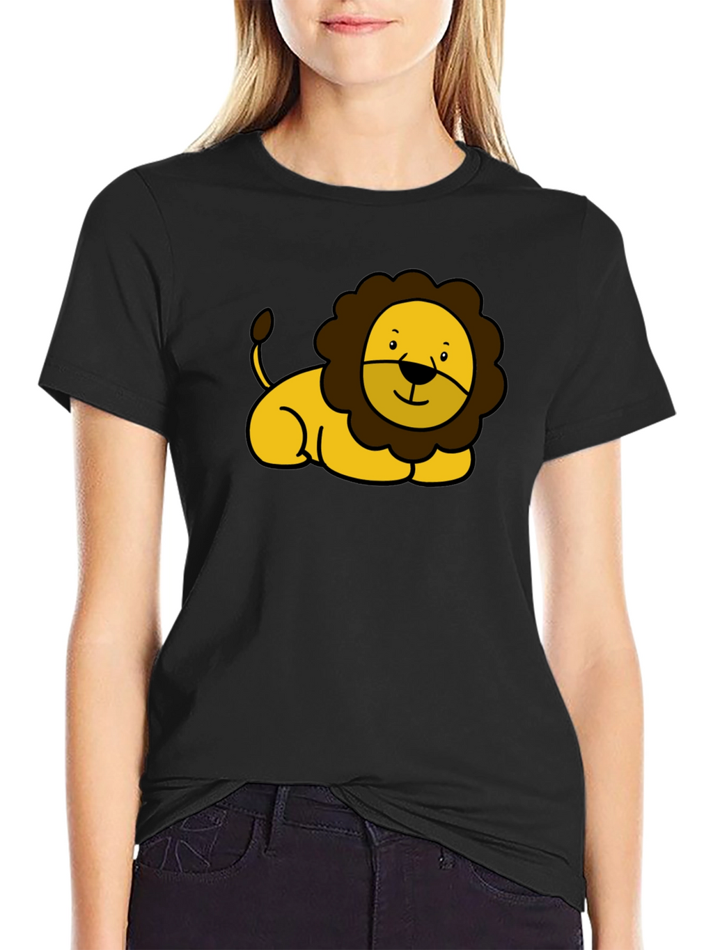 Cute Lion Graphic Black T-Shirt