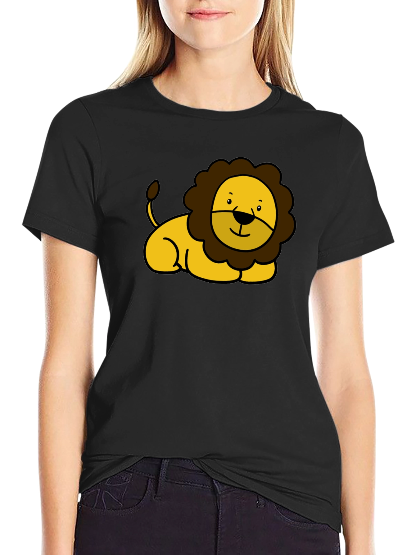 Cute Lion Graphic Black T-Shirt