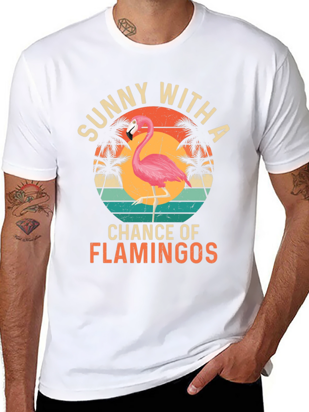 Sunny With A Chance of Flamingos Graphic T-Shirt