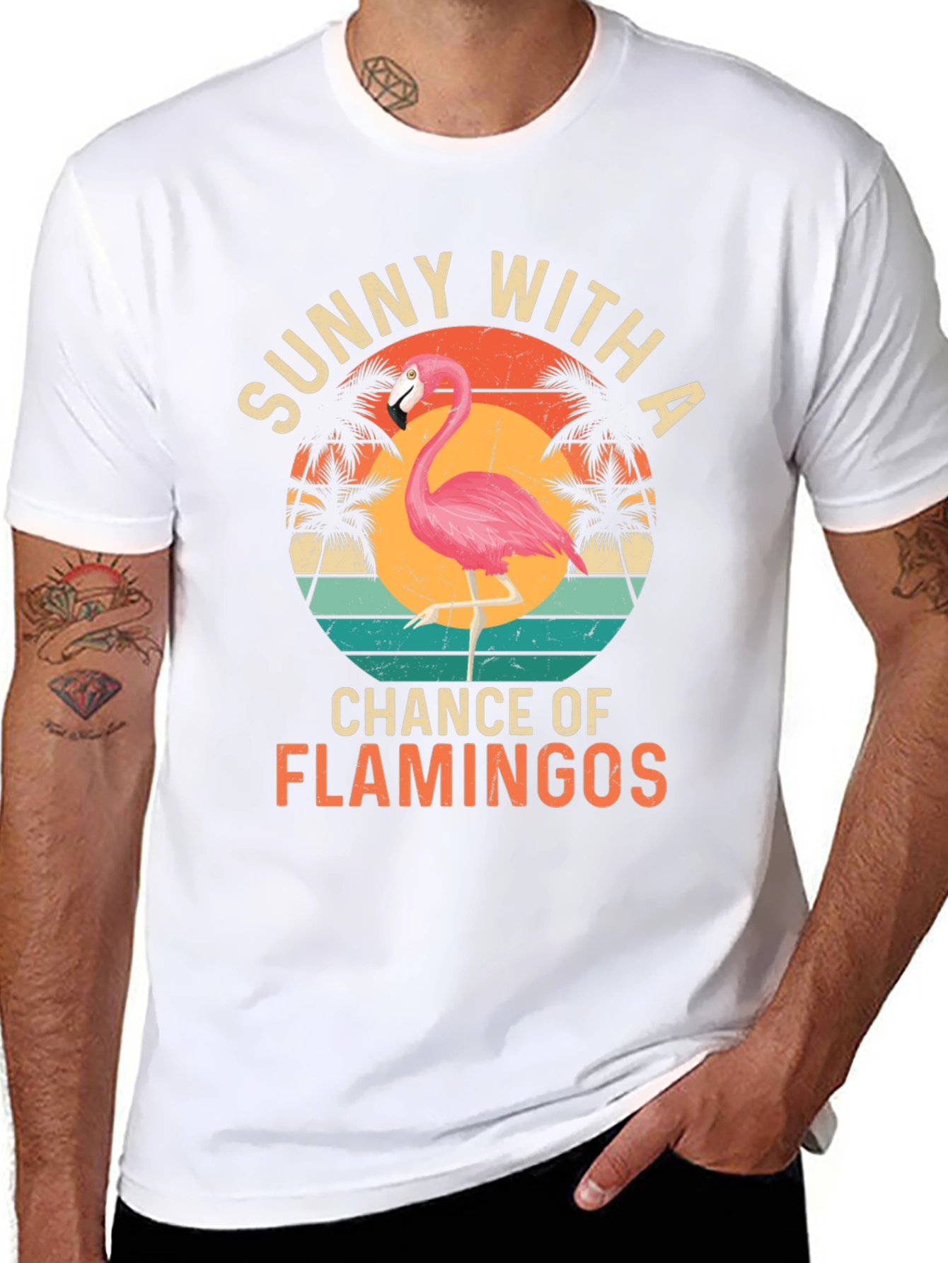 Sunny With A Chance of Flamingos Graphic T-Shirt